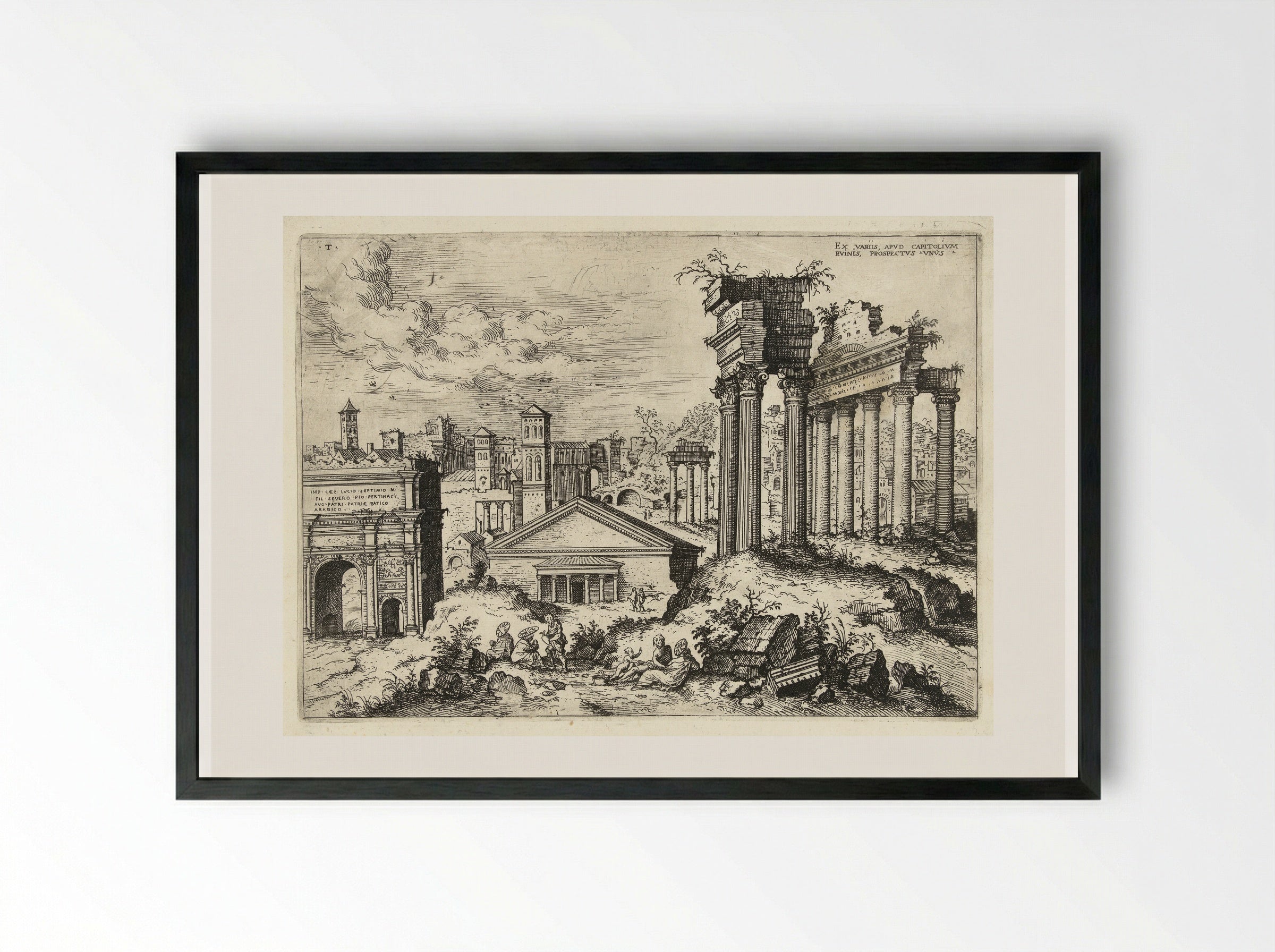Gezicht op het Forum Romanum vanuit het Capitool - Hieronymus Cock - Framed Print Black