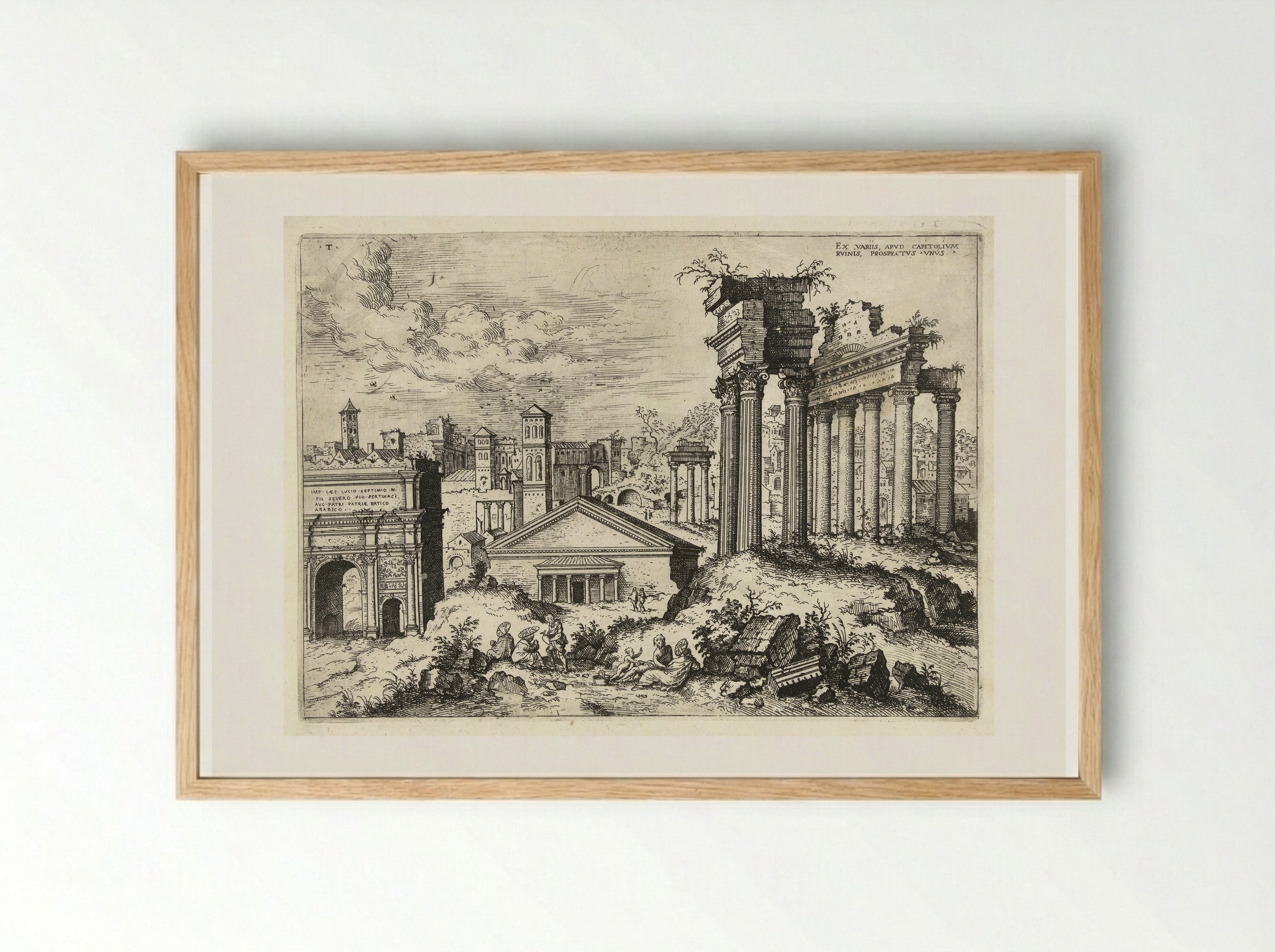 Gezicht op het Forum Romanum vanuit het Capitool - Hieronymus Cock - Framed Print Wood