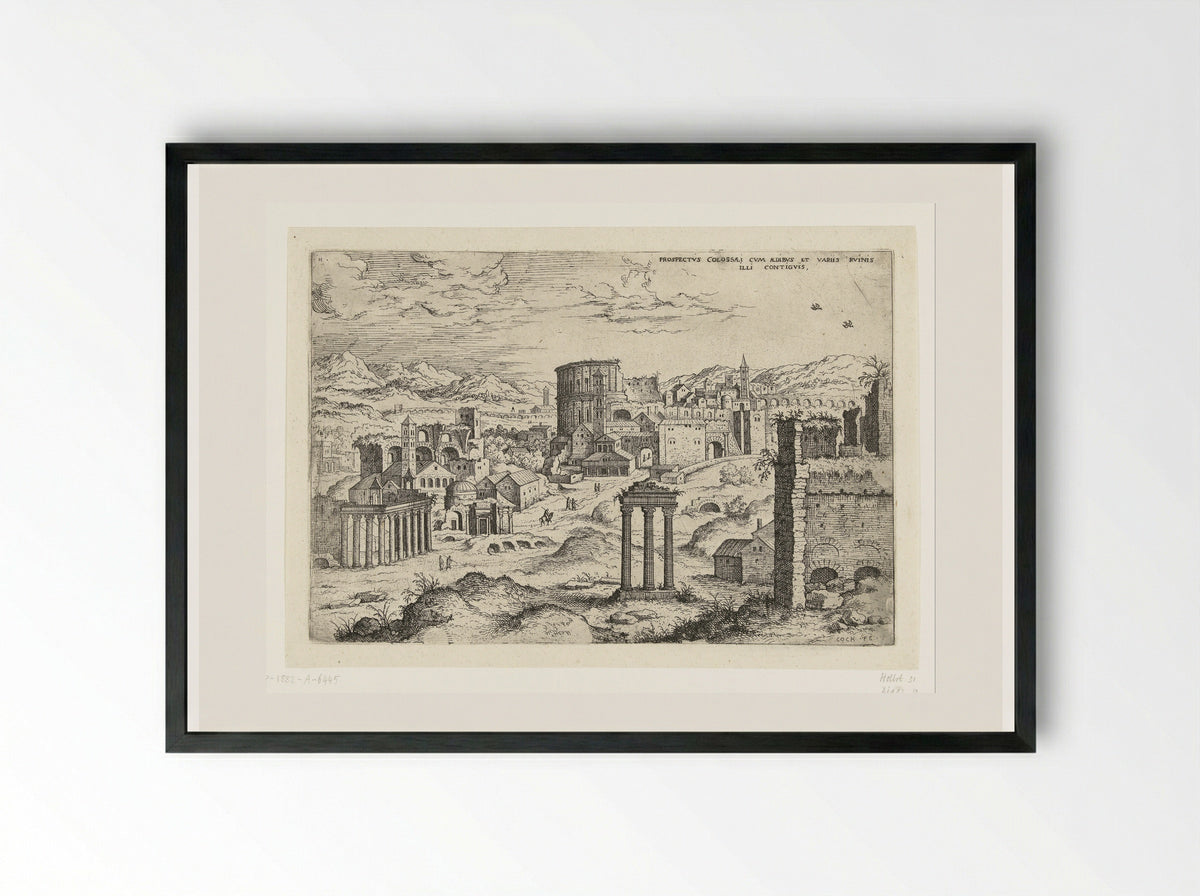 Gezicht op het Forum Romanum - Hieronymus Cock - Framed Print Black