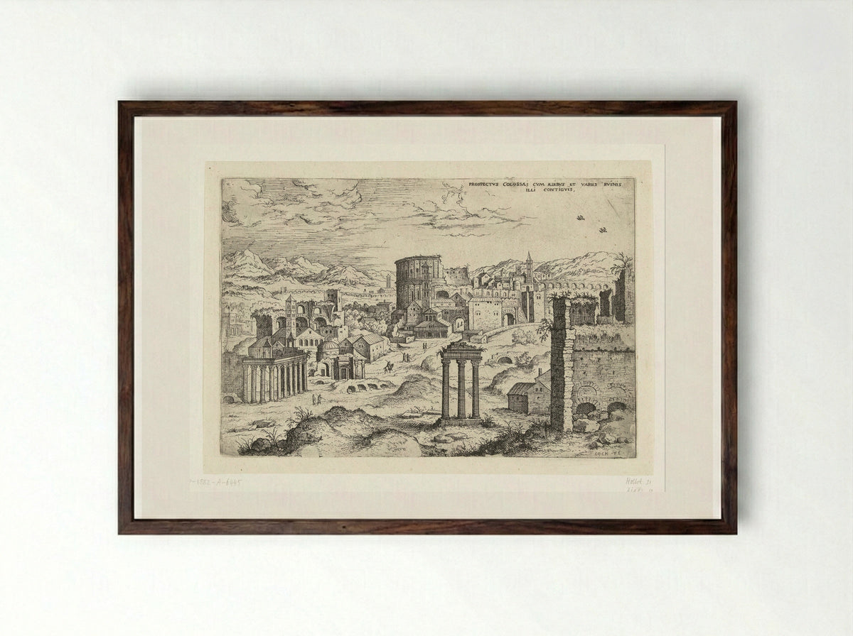 Gezicht op het Forum Romanum - Hieronymus Cock - Framed Print Dark Wood