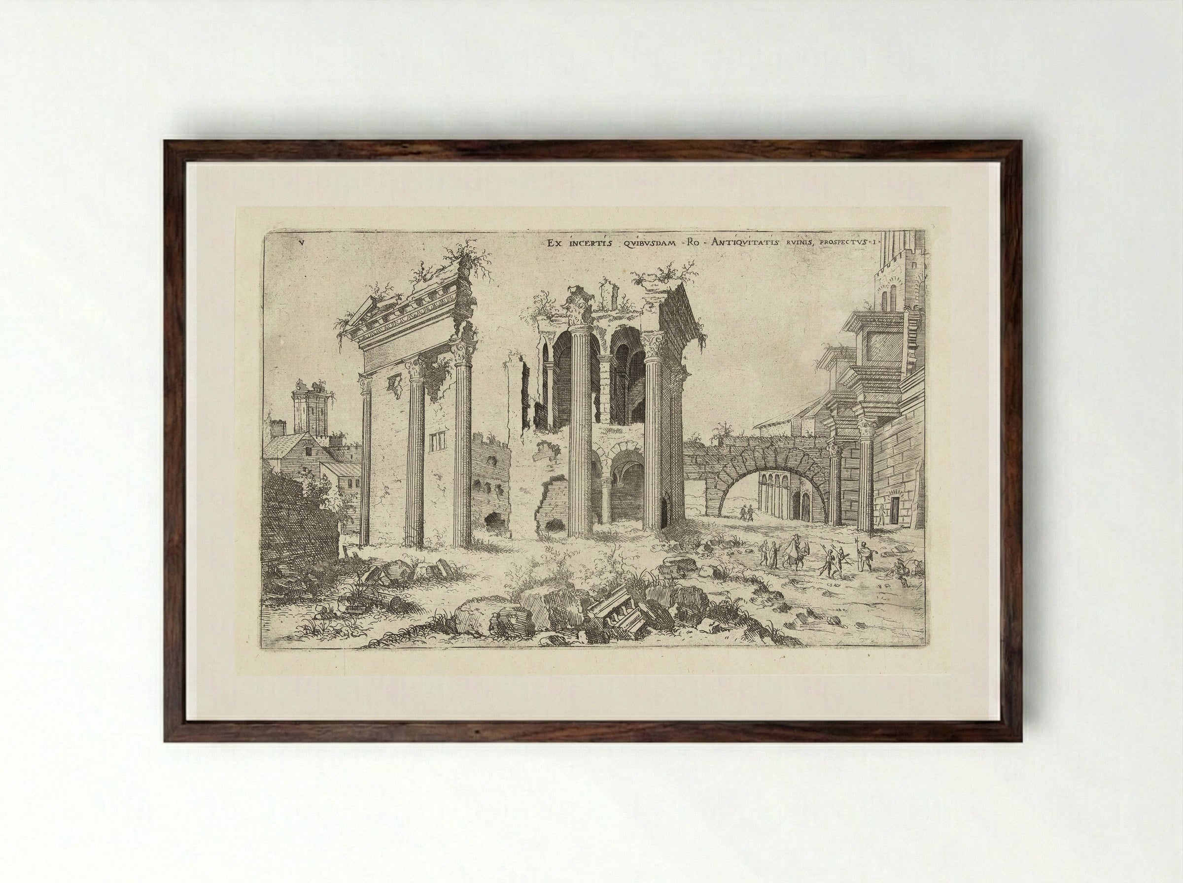Gezicht op het Forum van Nerva - Hieronymus Cock - Framed Print Dark Wood