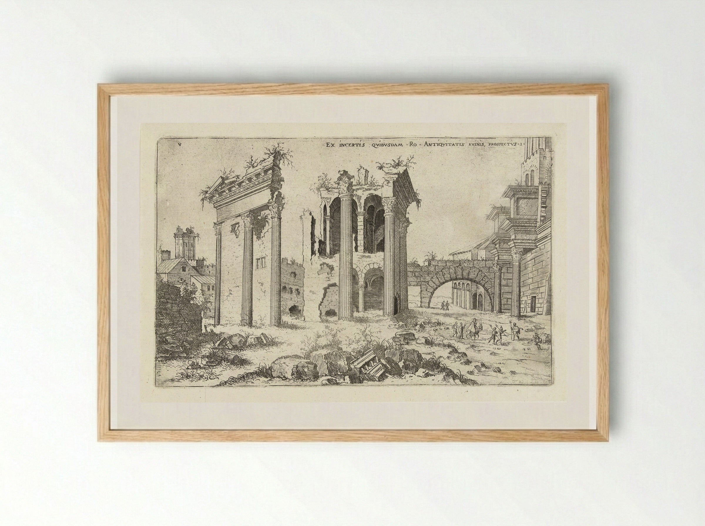 Gezicht op het Forum van Nerva - Hieronymus Cock - Framed Print Wood