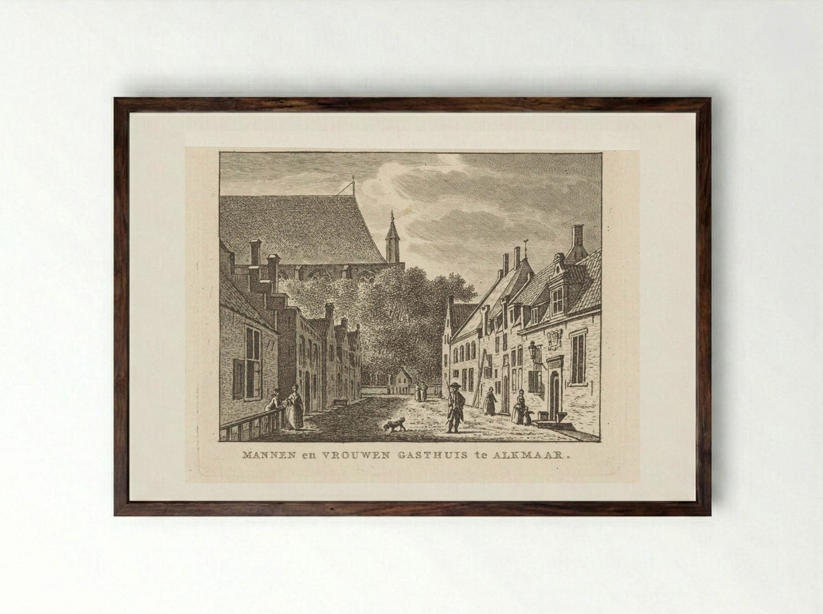 Gezicht op het Mannen- en Vrouwengasthuis te Alkmaar - Carel Frederik Bendorp (I) - Framed Print Dark Wood