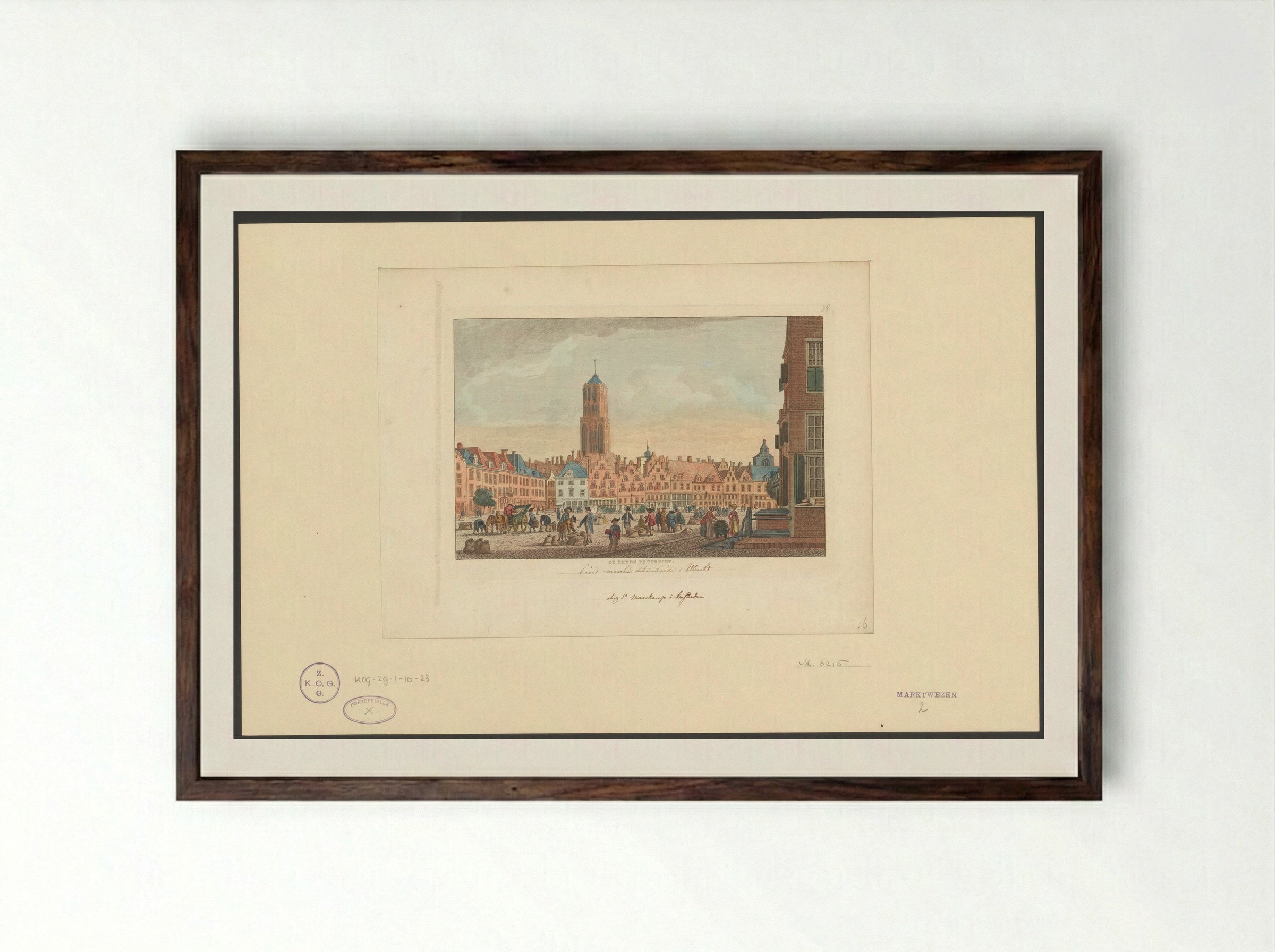 Gezicht op het Neude in Utrecht - Carel Frederik Bendorp (I) - Framed Print Dark Wood