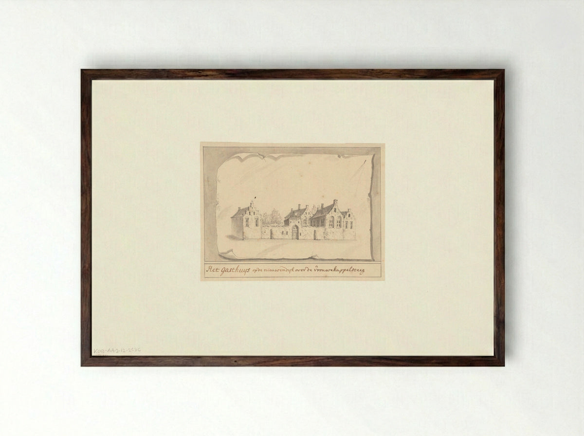 Gezicht op het Onze Lieve Vrouwe Gasthuis aan de Nieuwendijk - Antonina Houbraken - Framed Print Dark Wood