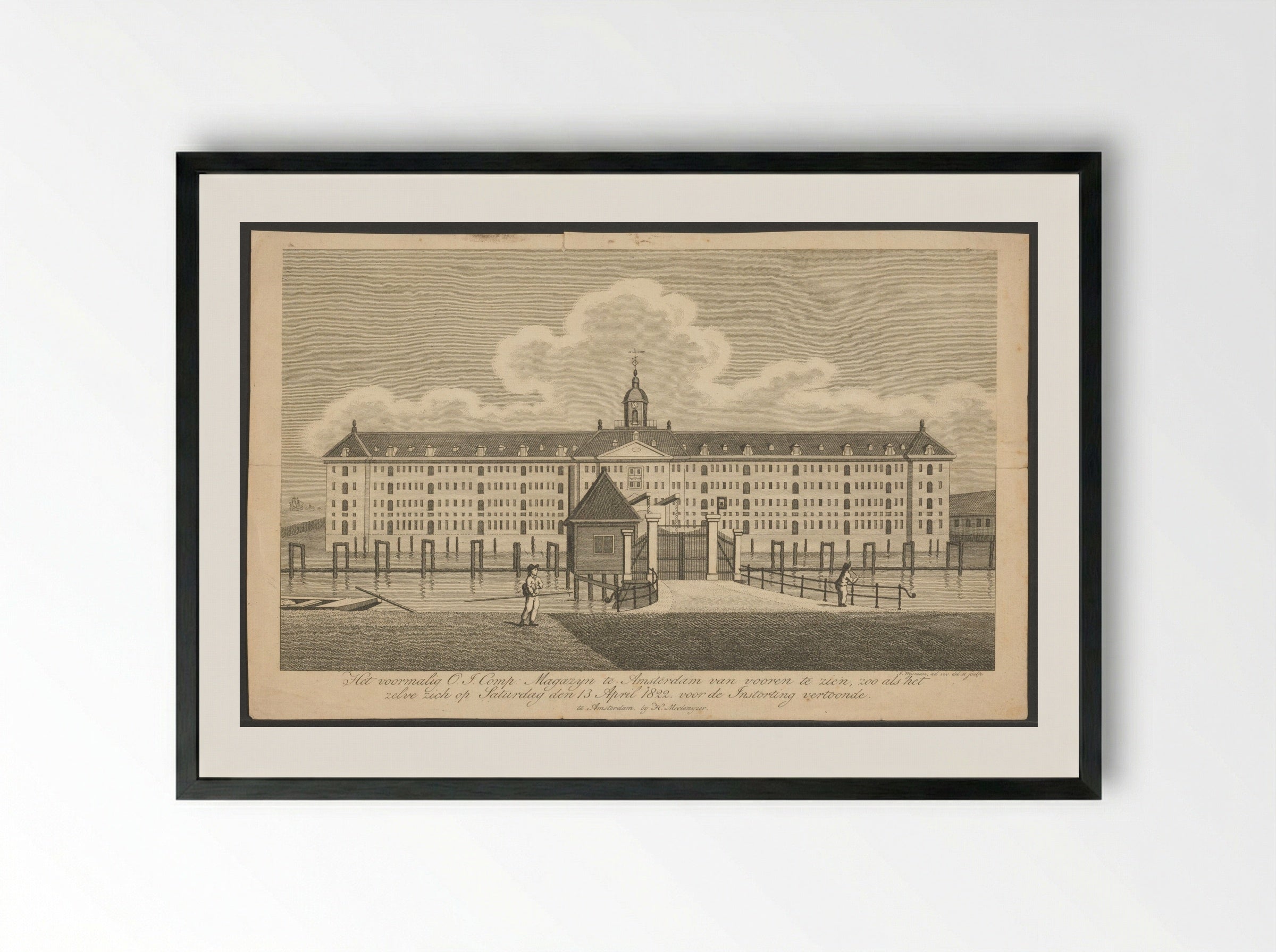 Gezicht op het Oost-Indisch Zeemagazijn te Amsterdam vóór de instorting - Jacobus Wijsman - Framed Print Black