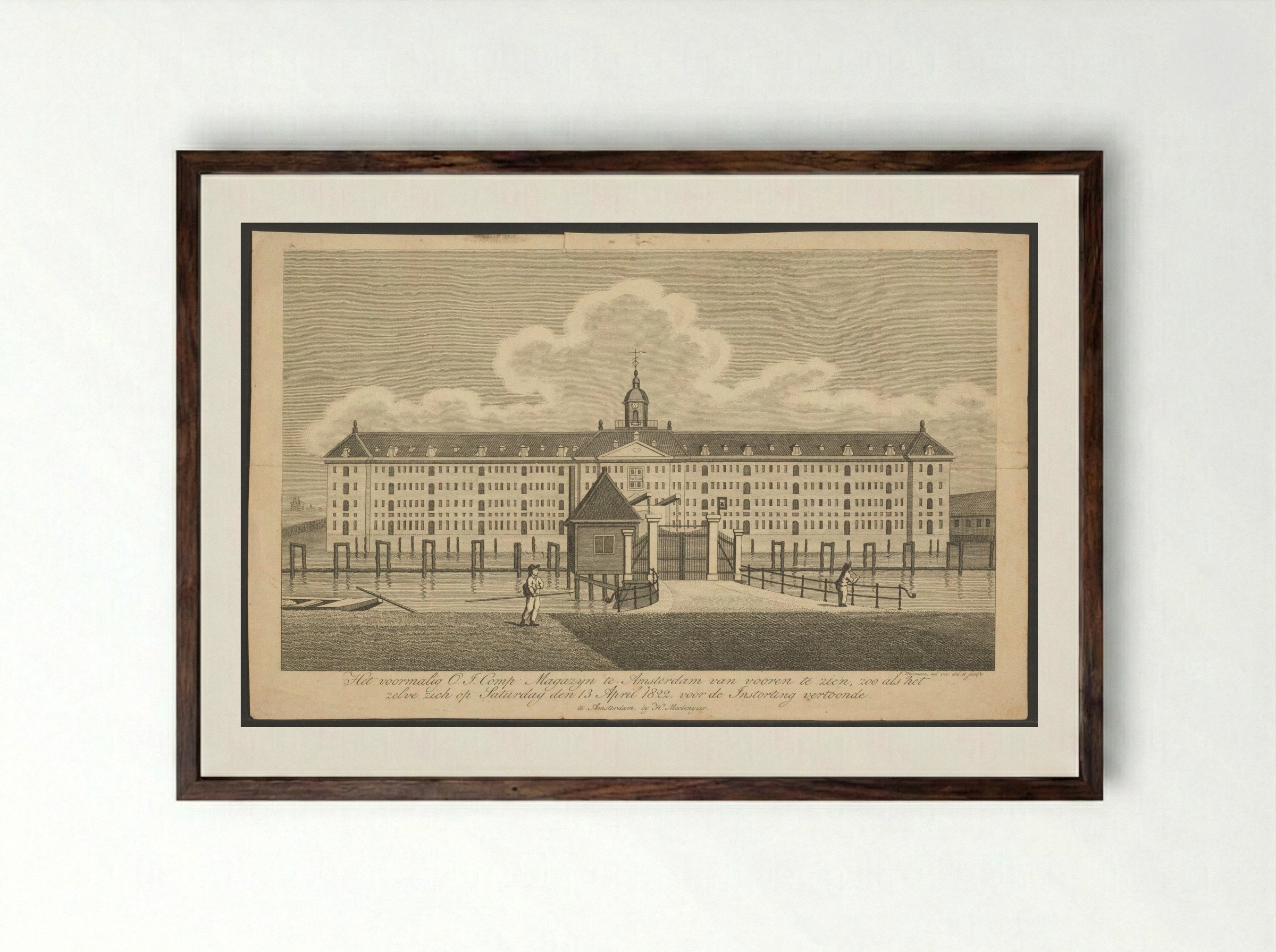 Gezicht op het Oost-Indisch Zeemagazijn te Amsterdam vóór de instorting - Jacobus Wijsman - Framed Print Dark Wood