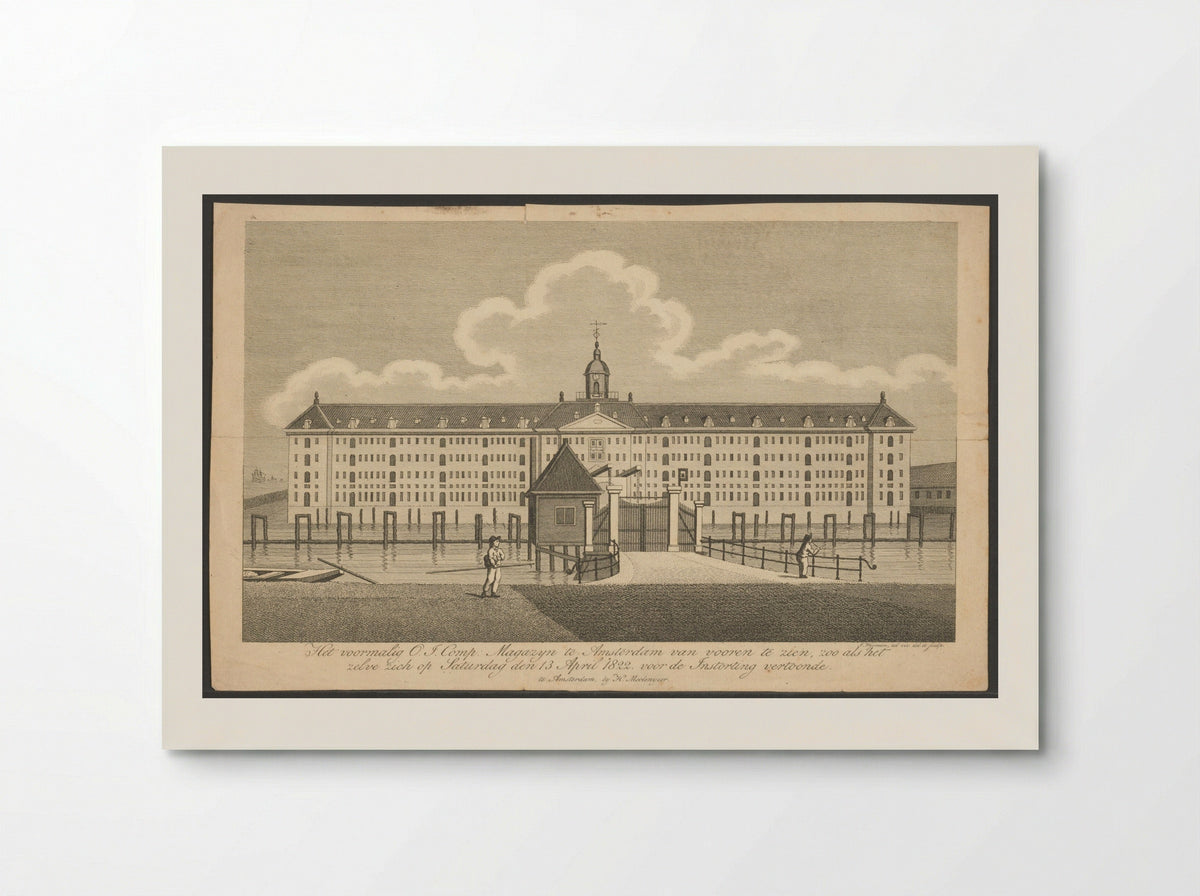 Gezicht op het Oost-Indisch Zeemagazijn te Amsterdam vóór de instorting - Jacobus Wijsman - Poster