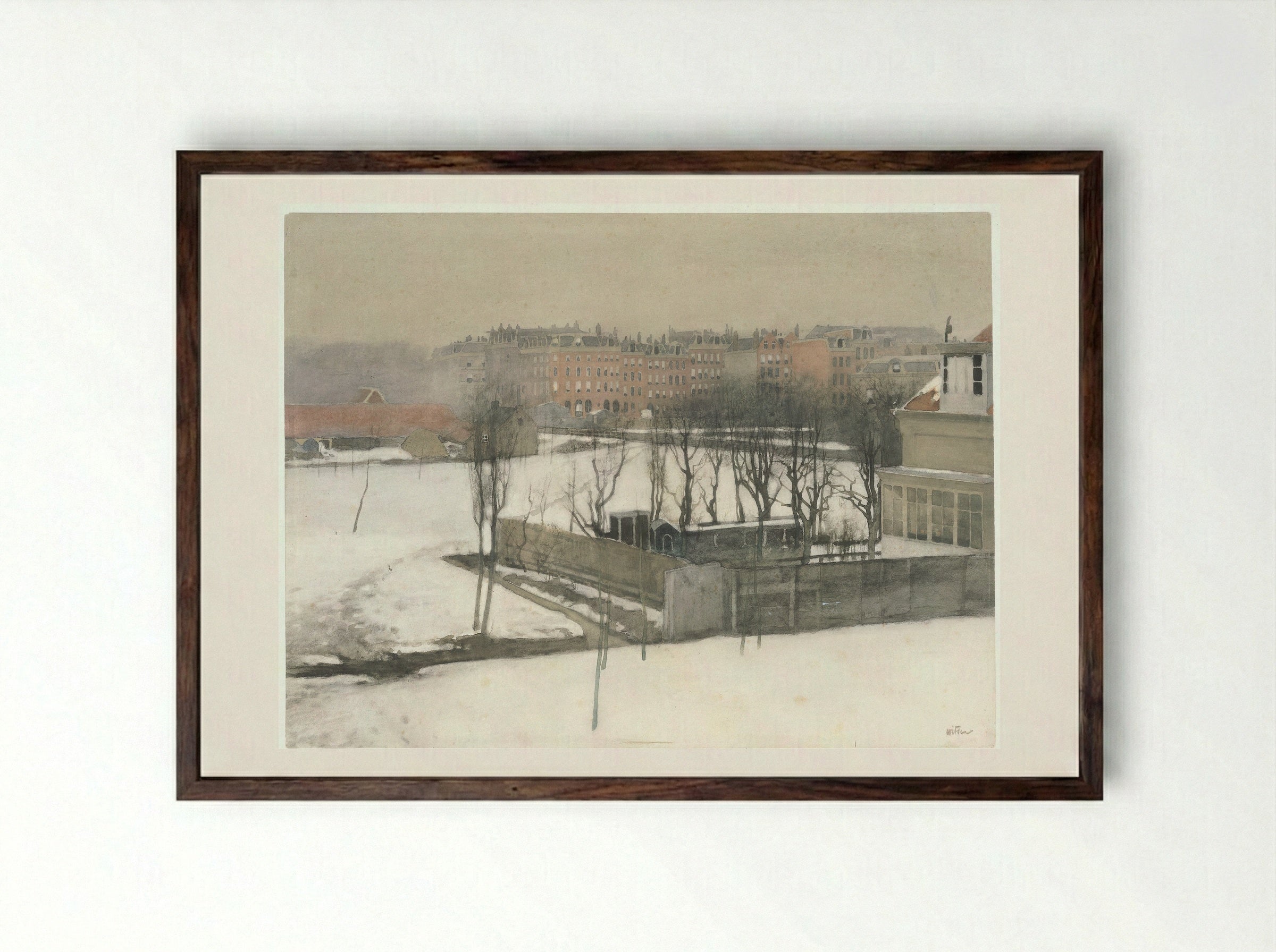Gezicht op het Oosterpark in de sneeuw - Willem Witsen - Framed Print Dark Wood