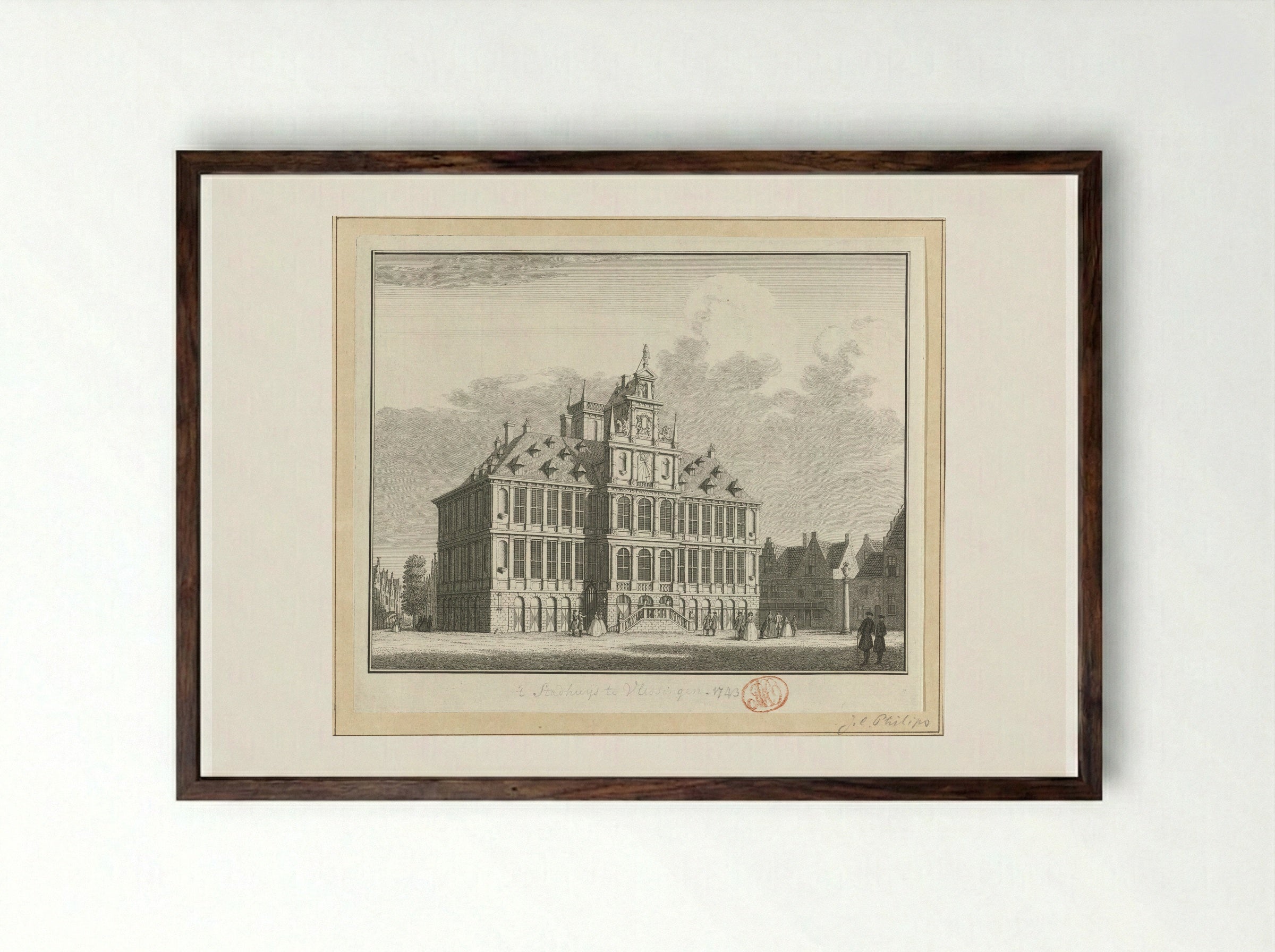 Gezicht op het Oude Stadhuis te Vlissingen - Jan Caspar Philips - Framed Print Dark Wood