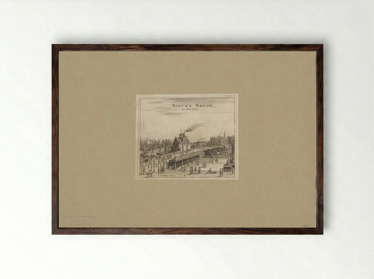 Gezicht op het Paalhuis en de Nieuwe Brug - Marcus Willemsz. Doornick - Framed Print Dark Wood