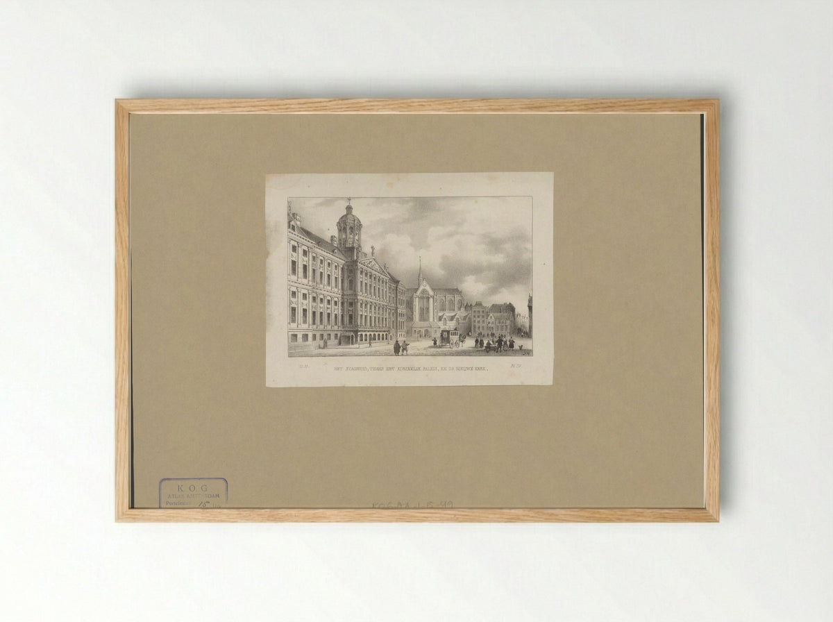 Gezicht op het Paleis op de Dam en de Nieuwe Kerk - Gebroeders Diederichs - Framed Print Wood