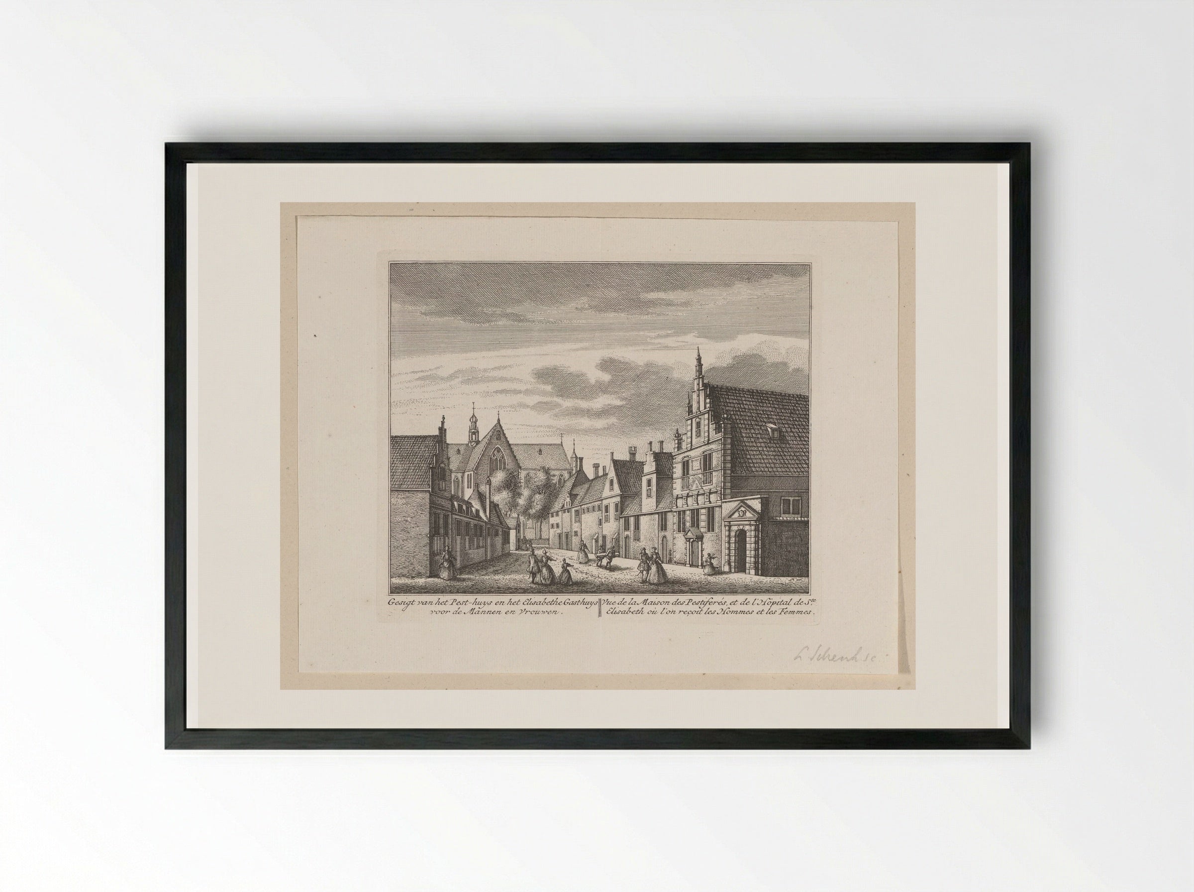 Gezicht op het Pesthuis en Sint-Elisabethgasthuis te Alkmaar - Leonard Schenk - Framed Print Black