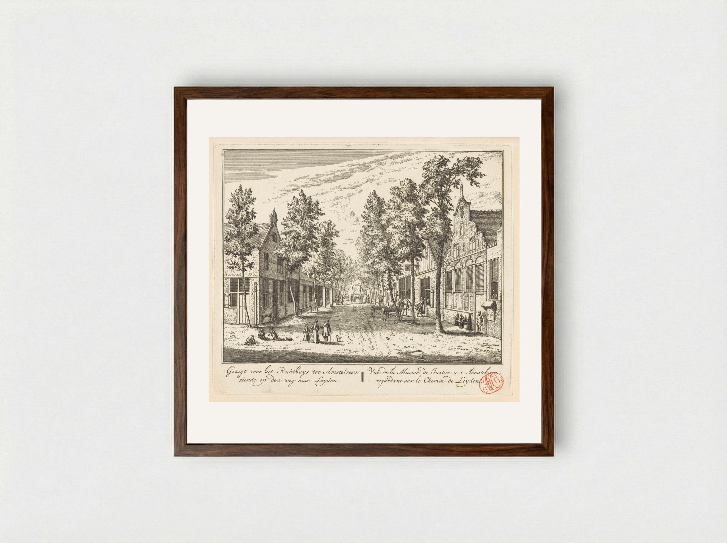 Gezicht op het Rechthuis te Amstelveen - Abraham Rademaker - Framed Print Dark Wood