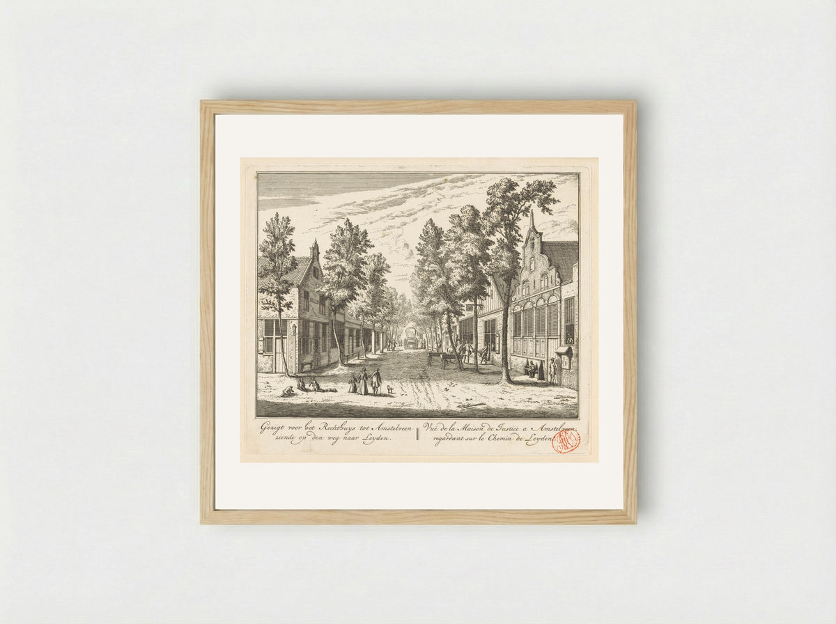 Gezicht op het Rechthuis te Amstelveen - Abraham Rademaker - Framed Print Wood