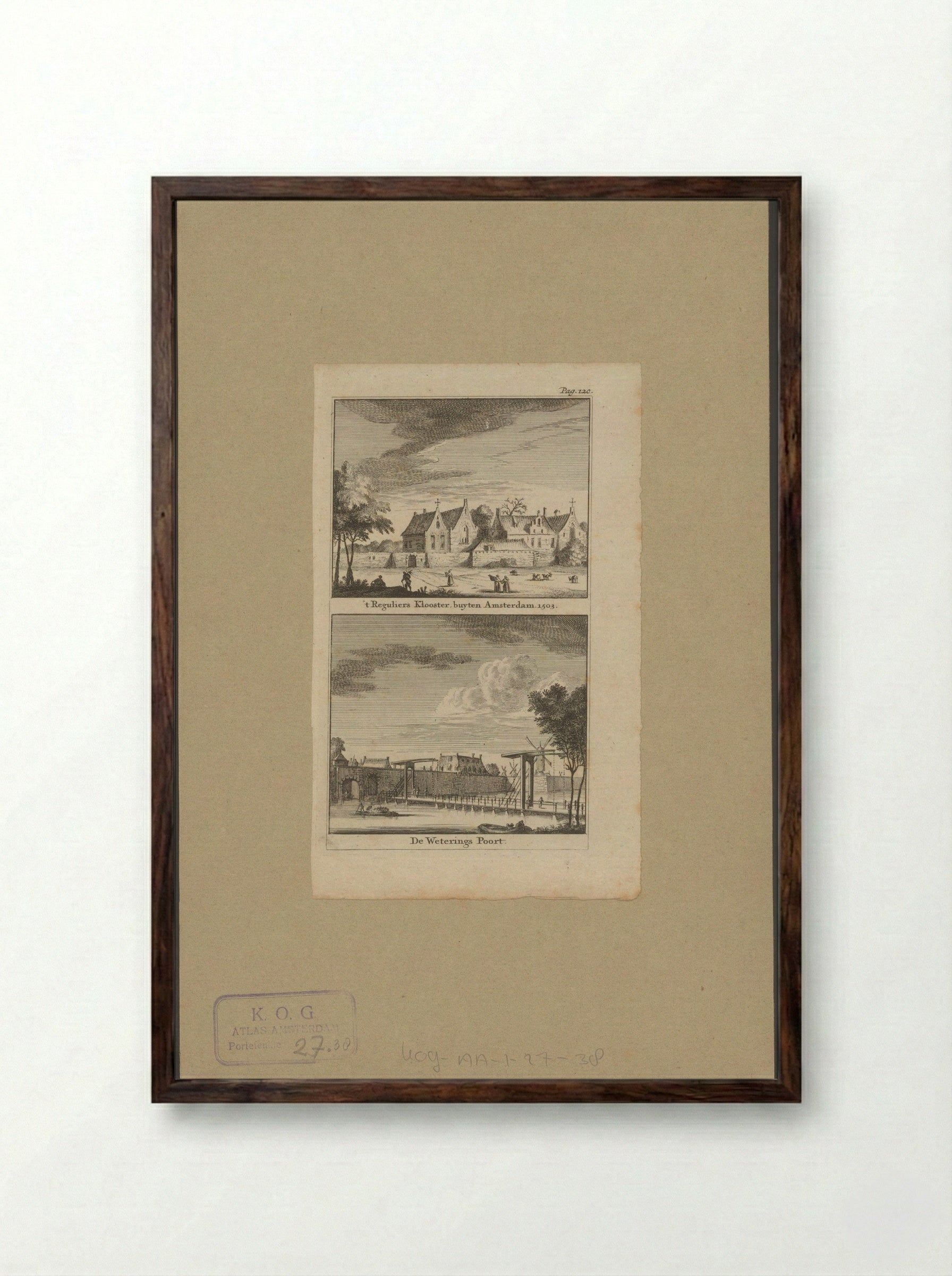 Gezicht op het Reguliersklooster en de Weteringpoort te Amsterdam - Jan Goeree - Framed Print Dark Wood