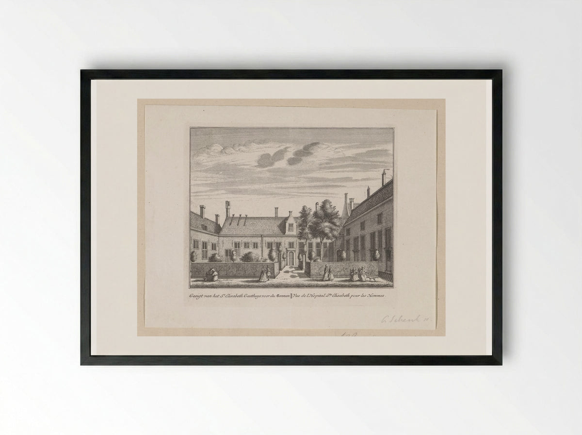 Gezicht op het Sint-Elisabethgasthuis voor mannen te Alkmaar - Leonard Schenk - Framed Print Black