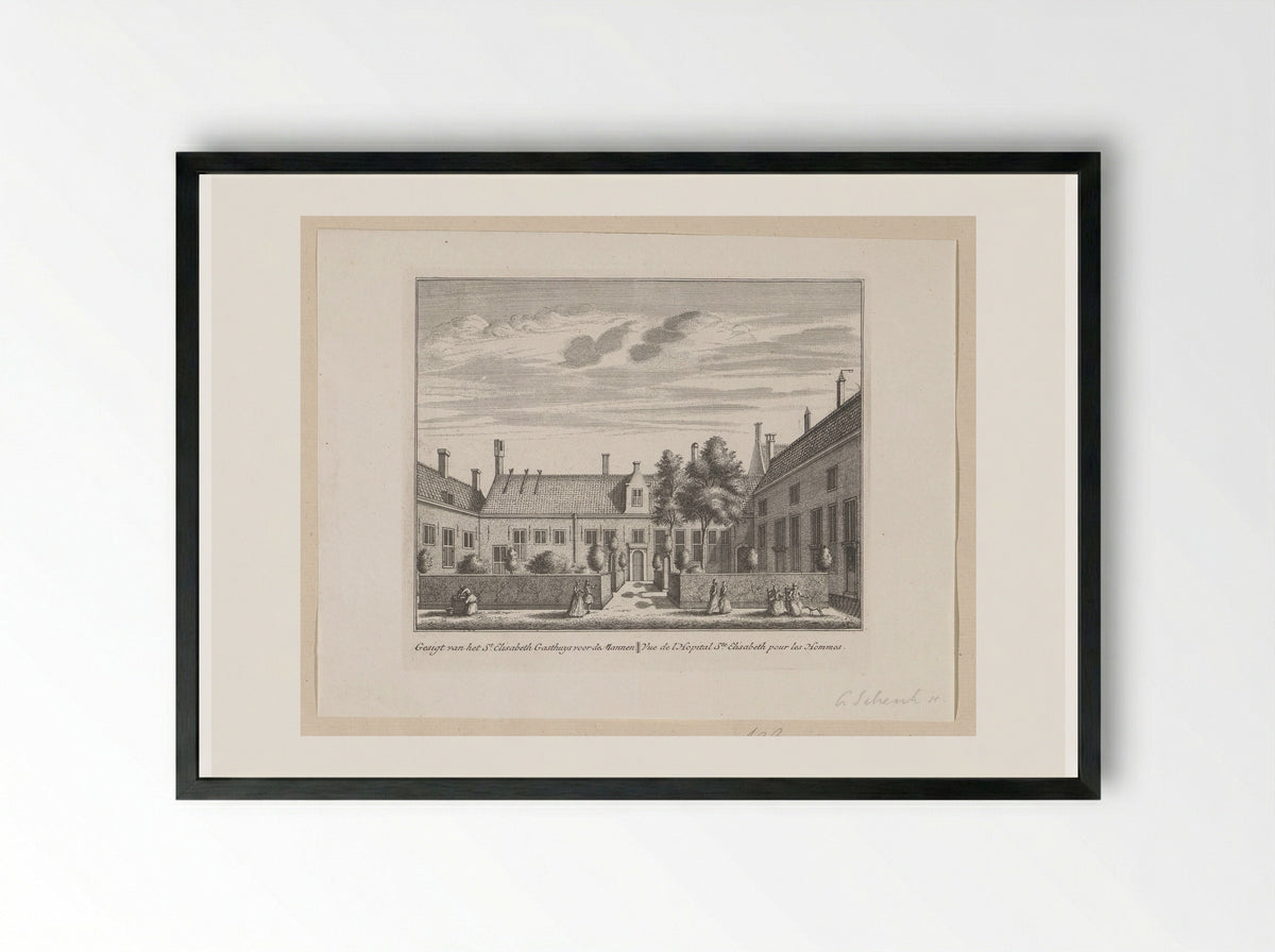 Gezicht op het Sint-Elisabethgasthuis voor mannen te Alkmaar - Leonard Schenk - Framed Print Black