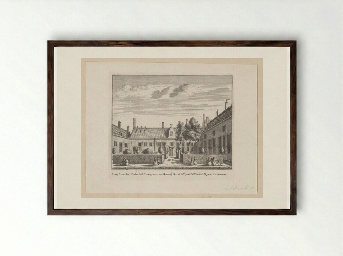 Gezicht op het Sint-Elisabethgasthuis voor mannen te Alkmaar - Leonard Schenk - Framed Print Dark Wood