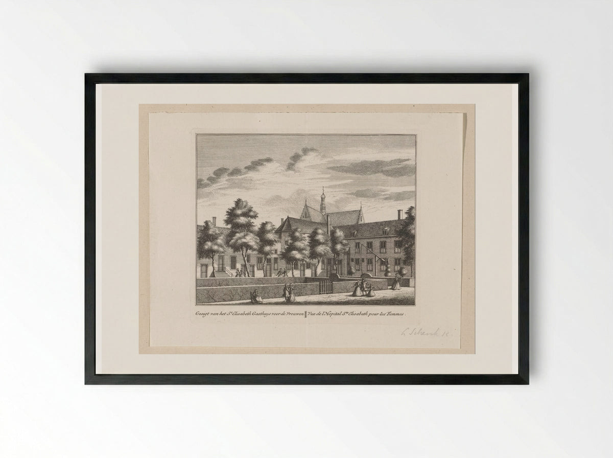 Gezicht op het Sint-Elisabethgasthuis voor vrouwen te Alkmaar - Leonard Schenk - Framed Print Black
