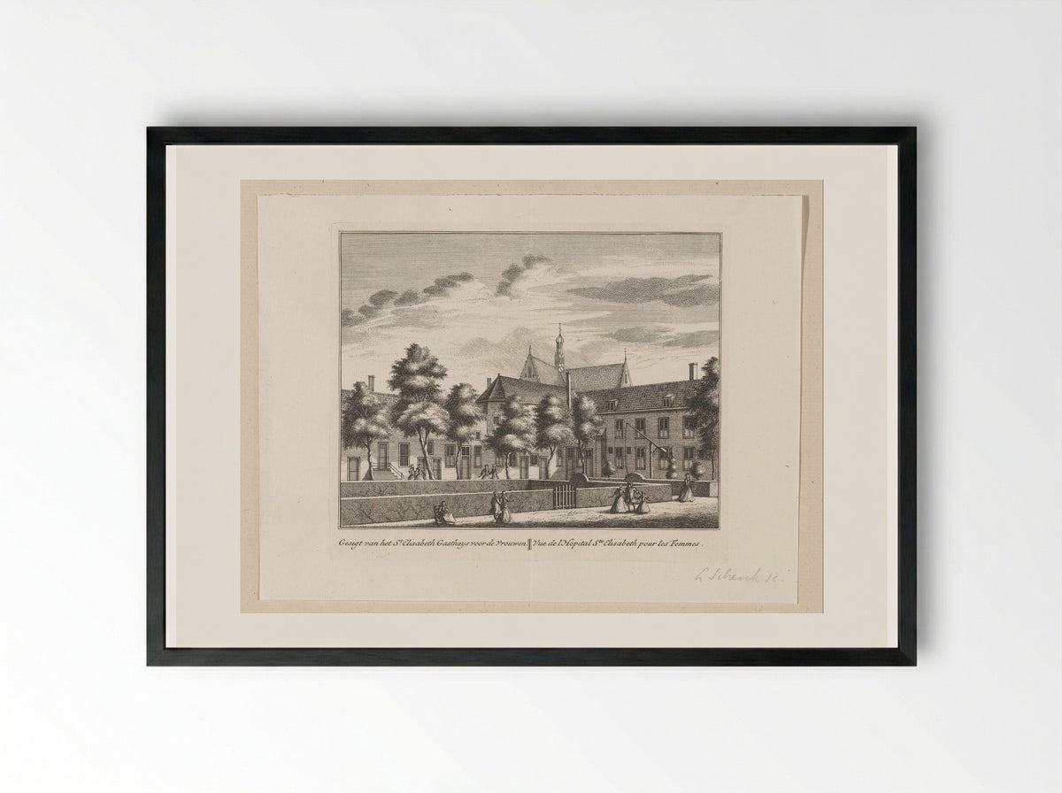 Gezicht op het Sint-Elisabethgasthuis voor vrouwen te Alkmaar - Leonard Schenk - Framed Print Black