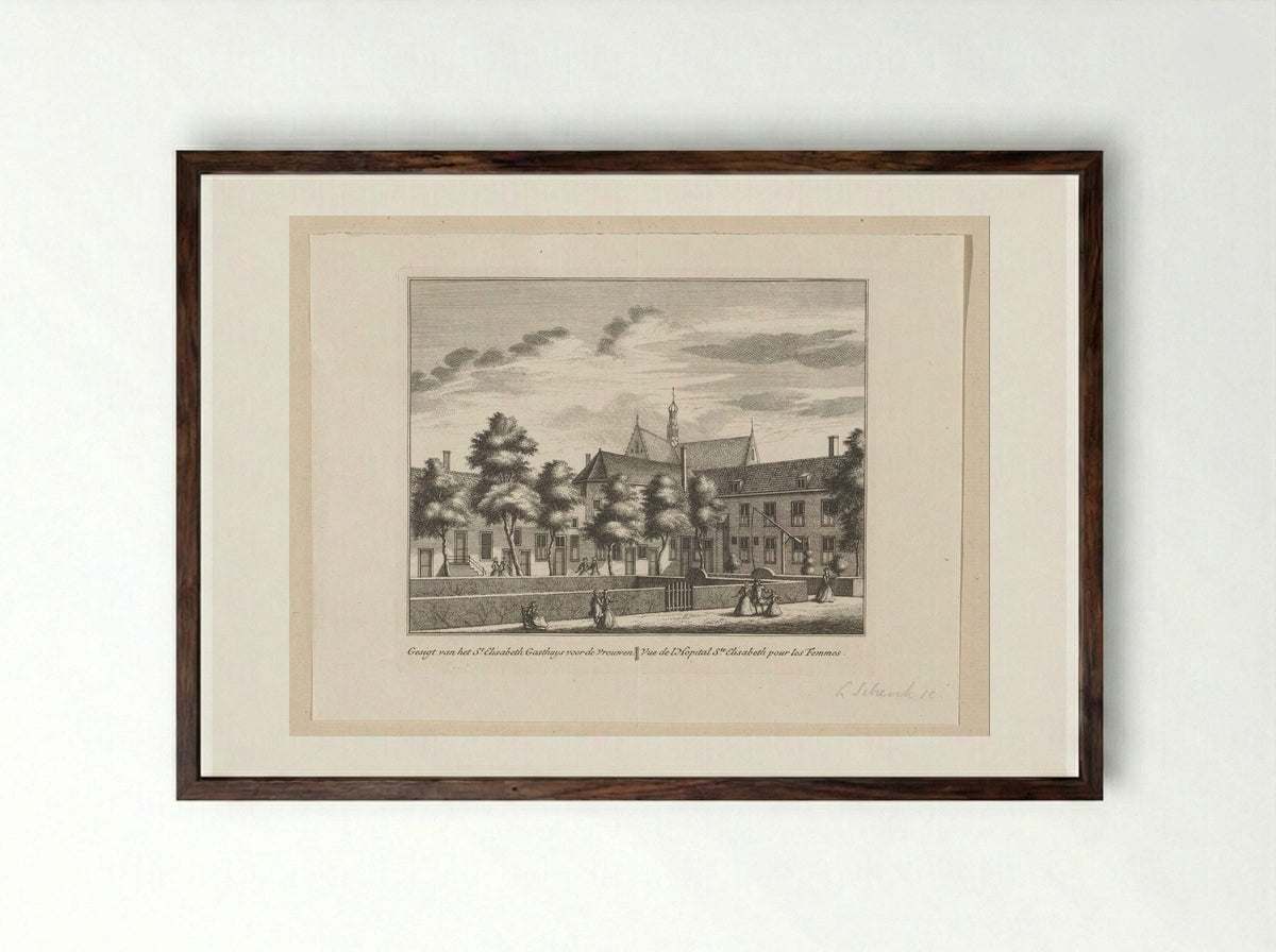 Gezicht op het Sint-Elisabethgasthuis voor vrouwen te Alkmaar - Leonard Schenk - Framed Print Dark Wood