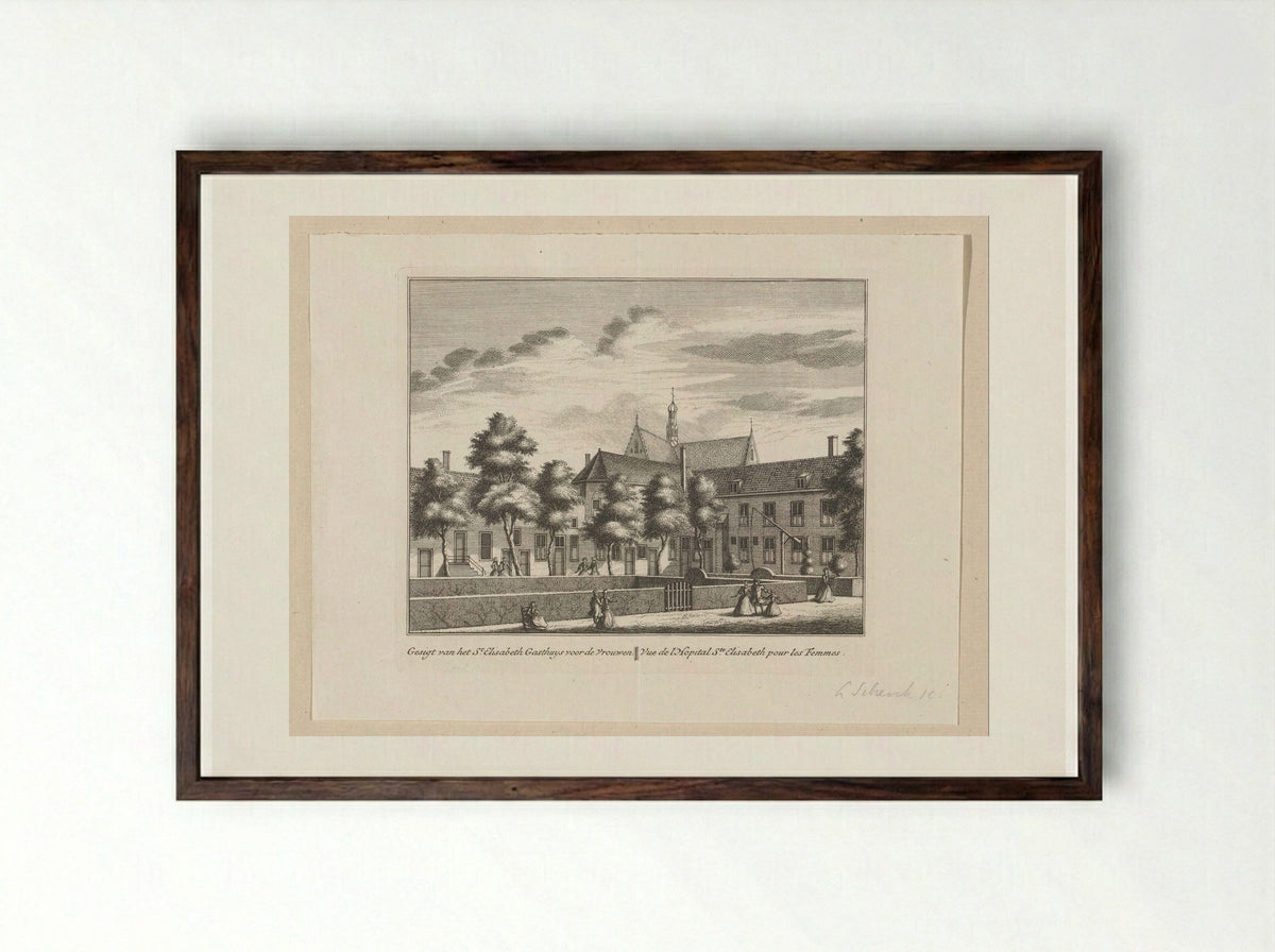 Gezicht op het Sint-Elisabethgasthuis voor vrouwen te Alkmaar - Leonard Schenk - Framed Print Dark Wood