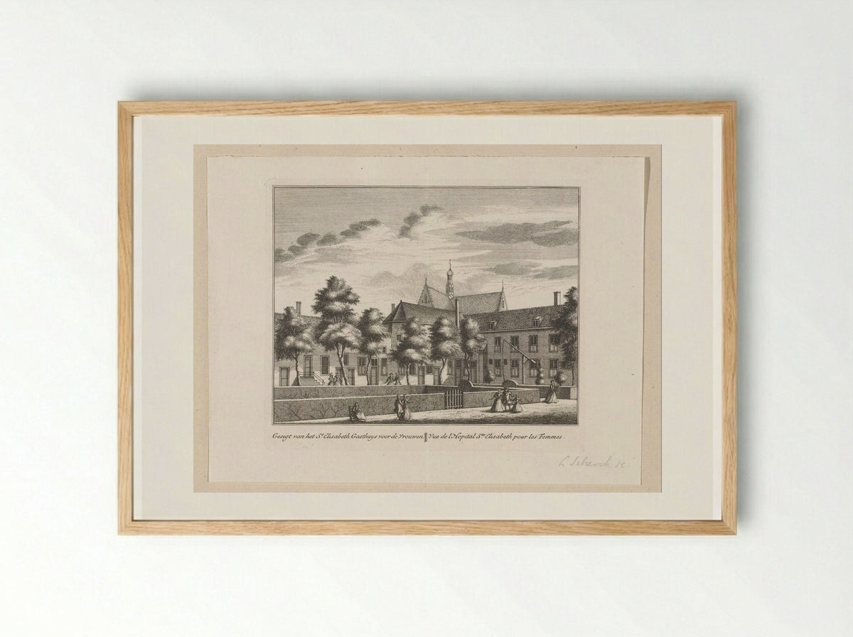 Gezicht op het Sint-Elisabethgasthuis voor vrouwen te Alkmaar - Leonard Schenk - Framed Print Wood