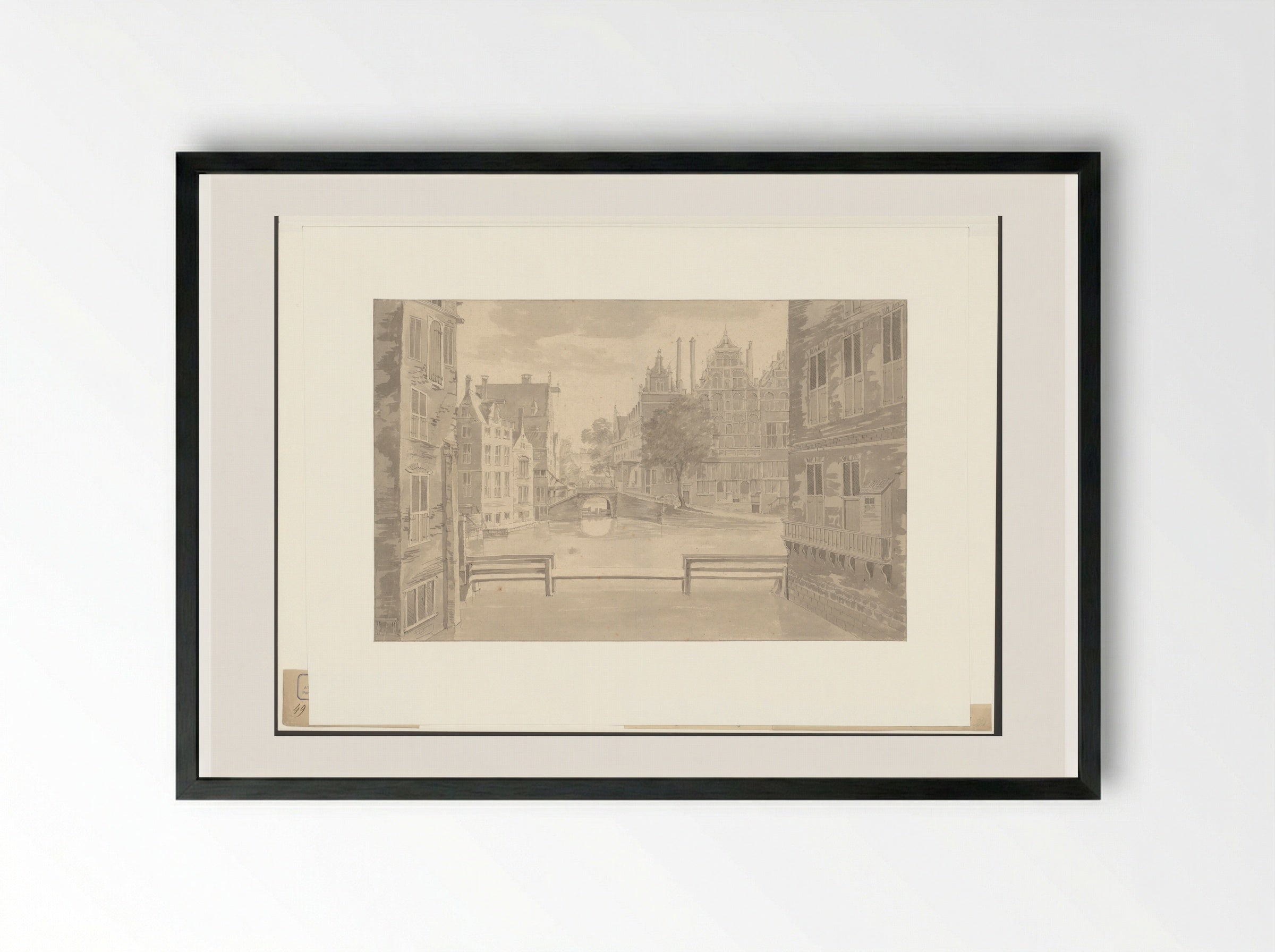 Gezicht op het Spui gezien over het Rokin naar de Grimnessesluis - Abraham Rademaker - Framed Print Black