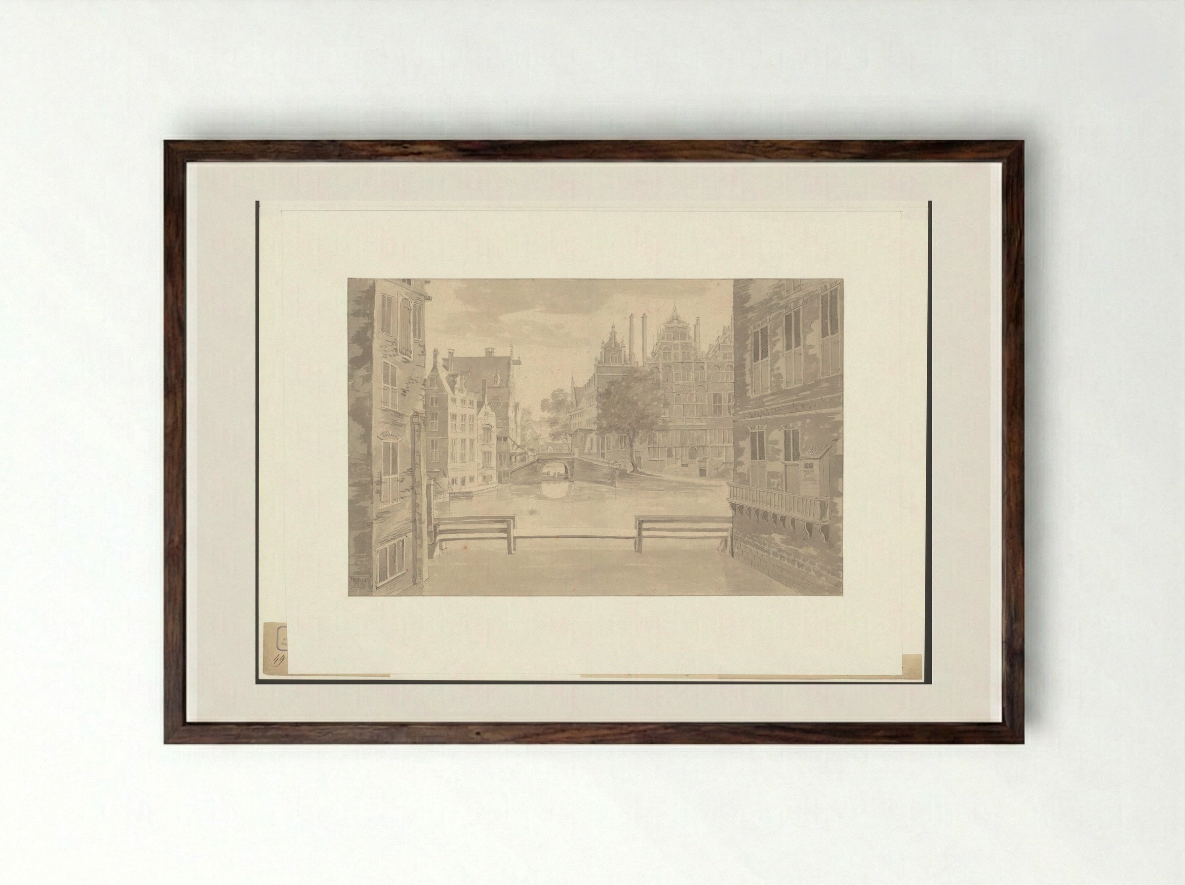 Gezicht op het Spui gezien over het Rokin naar de Grimnessesluis - Abraham Rademaker - Framed Print Dark Wood