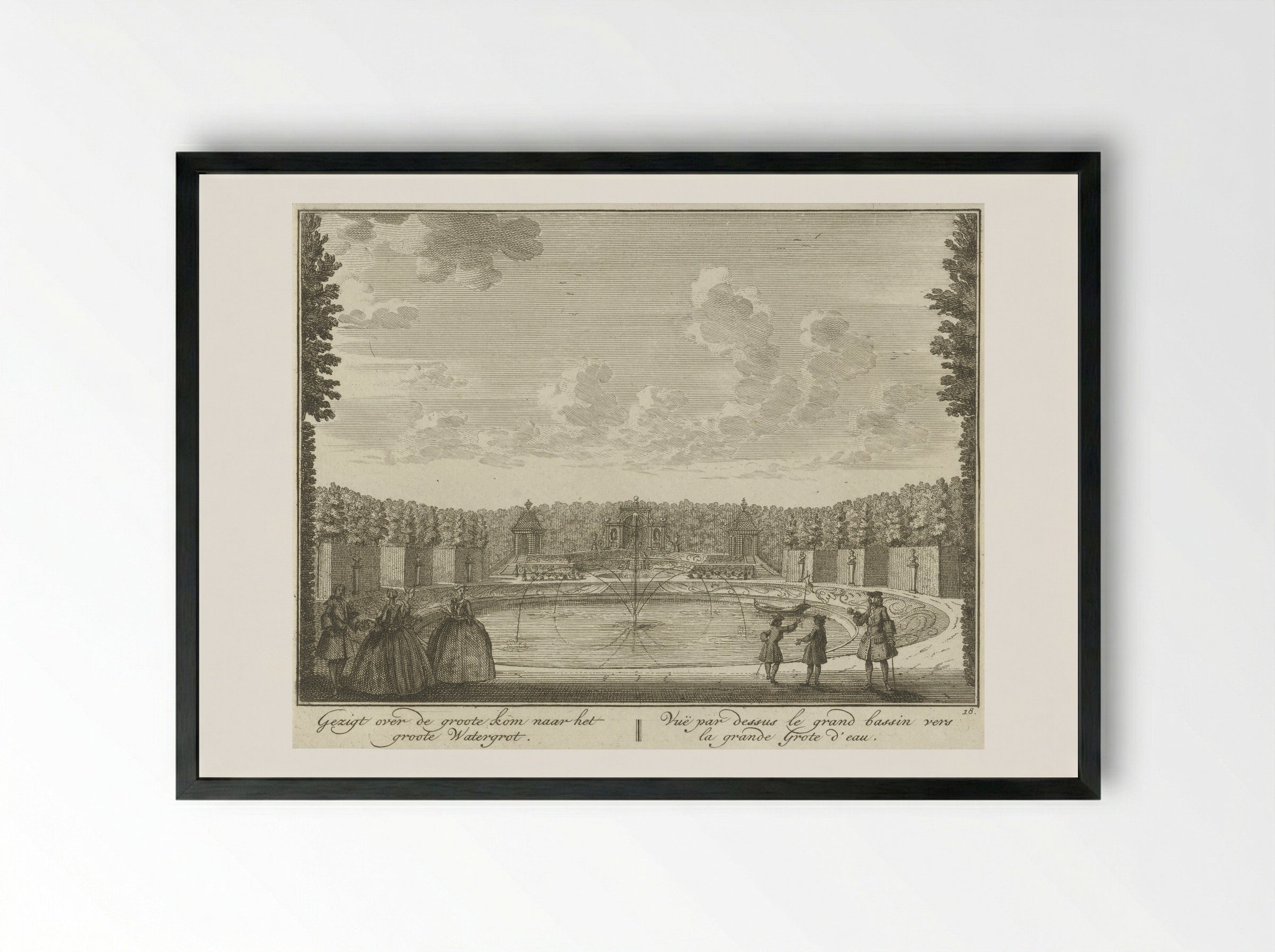 Gezicht op het bassin richting de watergrot in de tuin van Huis ter Meer te Maarssen - Hendrik de Leth - Framed Print Black