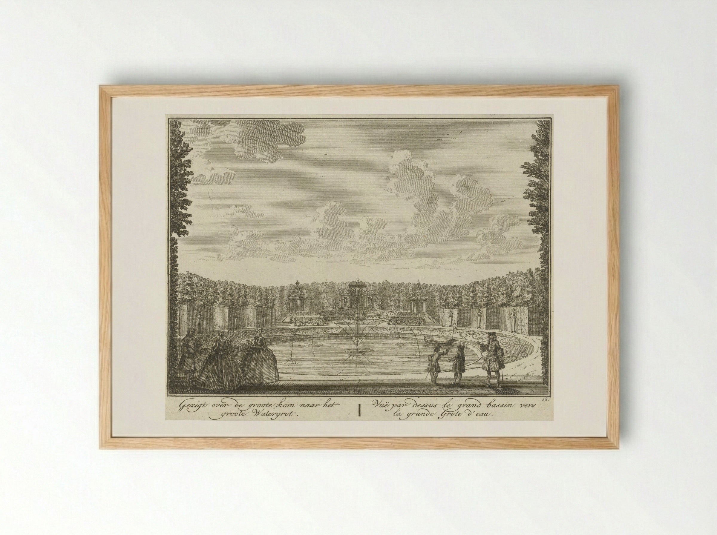 Gezicht op het bassin richting de watergrot in de tuin van Huis ter Meer te Maarssen - Hendrik de Leth - Framed Print Wood