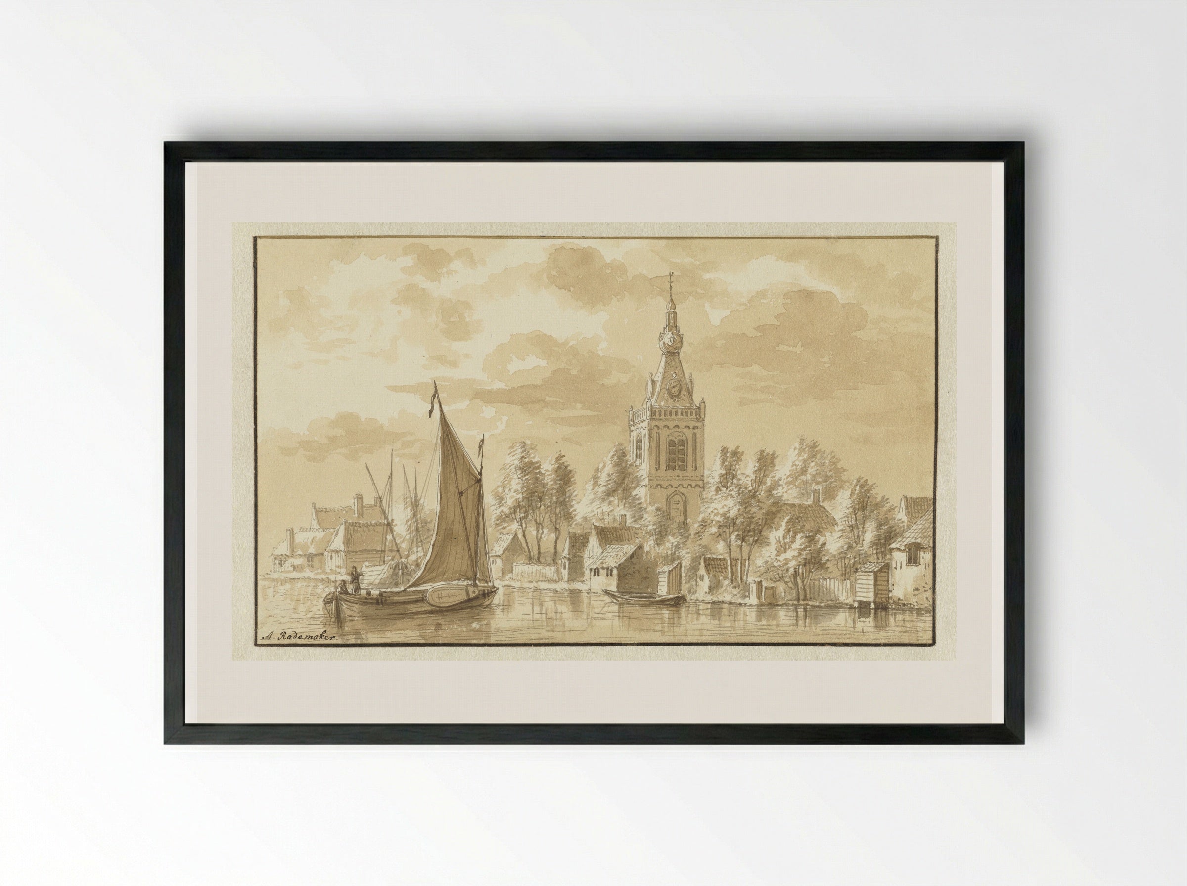 Gezicht op het dorp Overschie - Abraham Rademaker - Framed Print Black