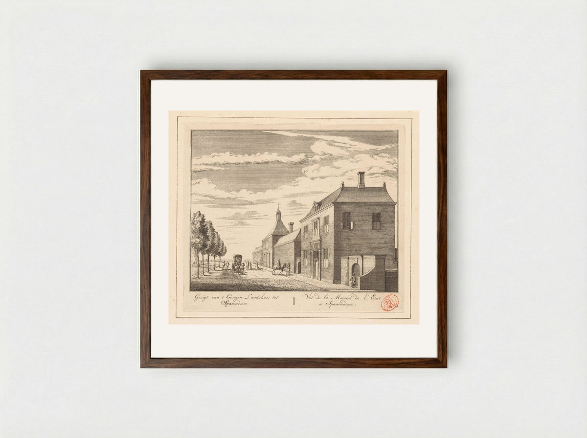 Gezicht op het gemeenlandshuis te Spaarndam - Abraham Rademaker - Framed Print Dark Wood