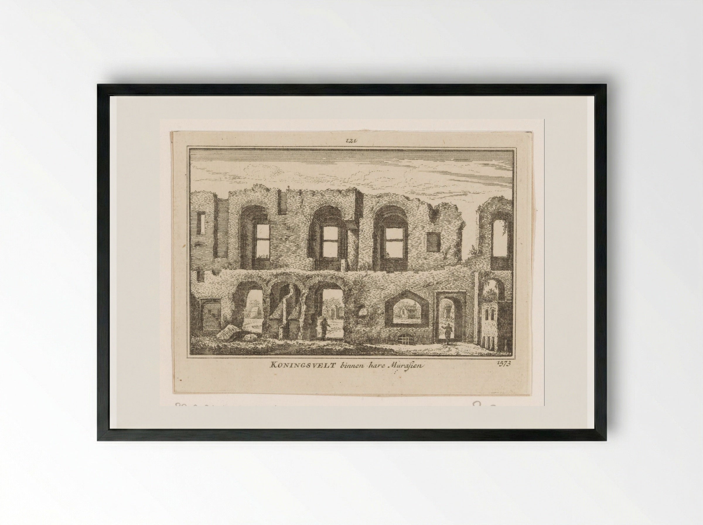 Gezicht op het geruïneerde interieur van het klooster Koningsveld - Abraham Rademaker - Framed Print Black