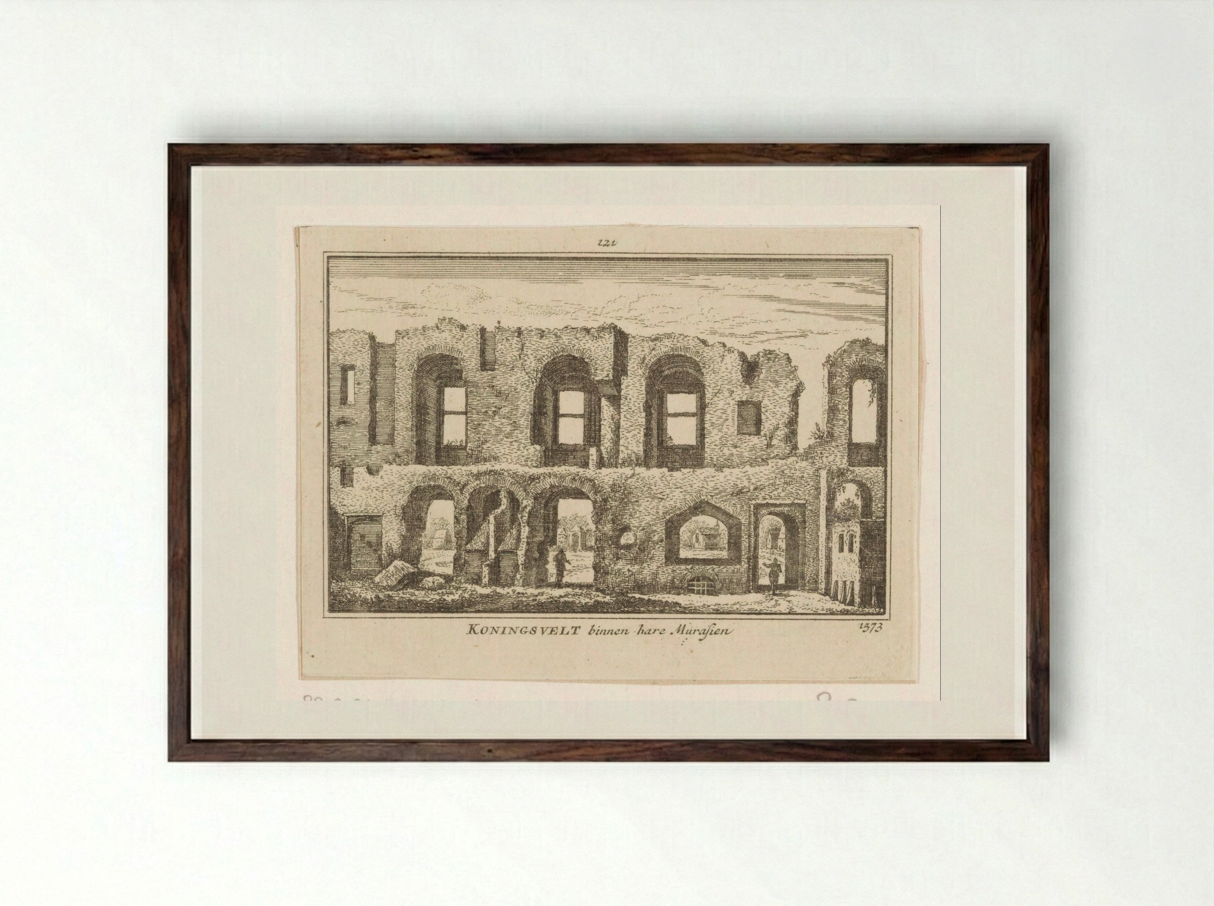 Gezicht op het geruïneerde interieur van het klooster Koningsveld - Abraham Rademaker - Framed Print Dark Wood