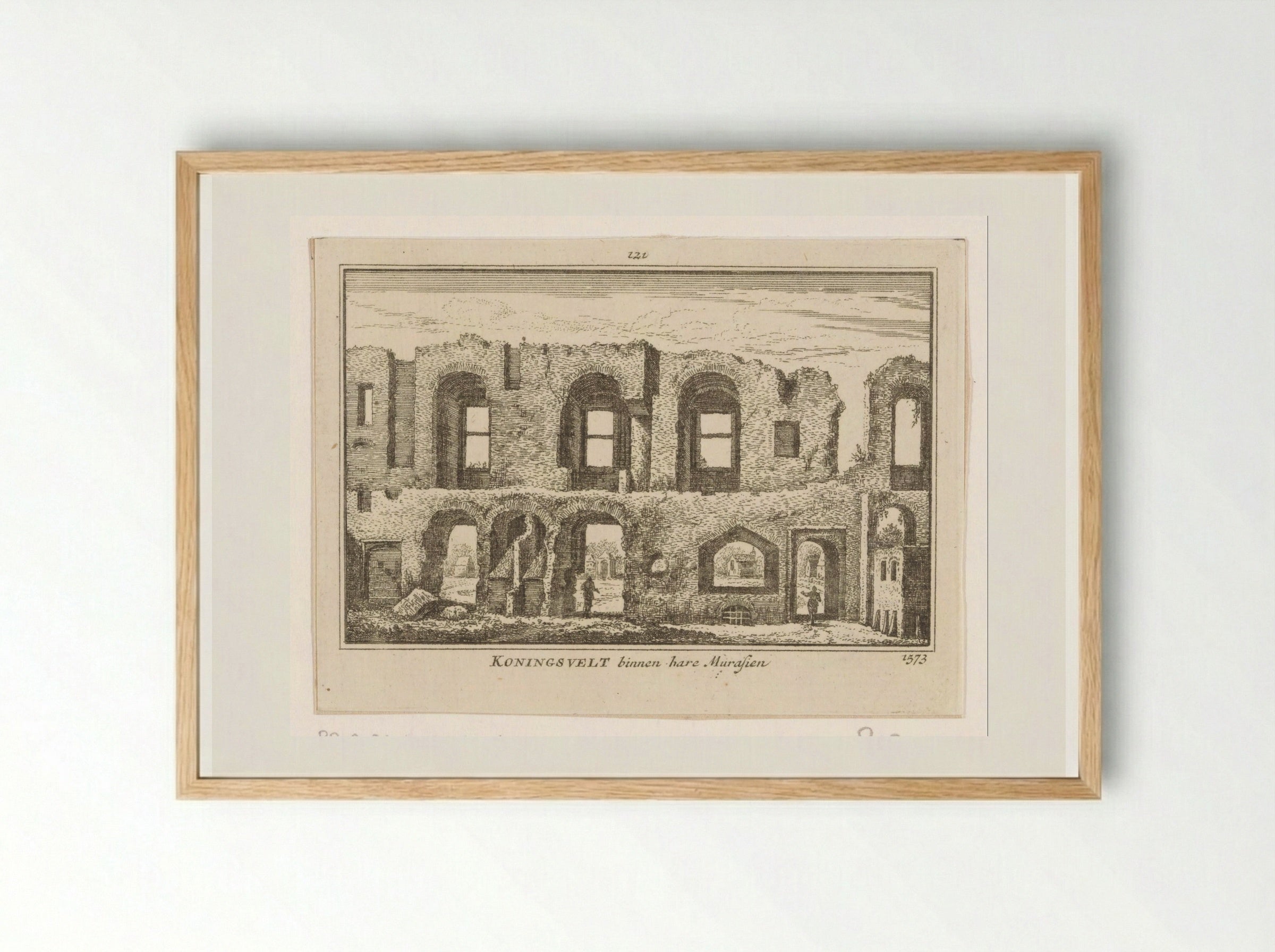 Gezicht op het geruïneerde interieur van het klooster Koningsveld - Abraham Rademaker - Framed Print Wood