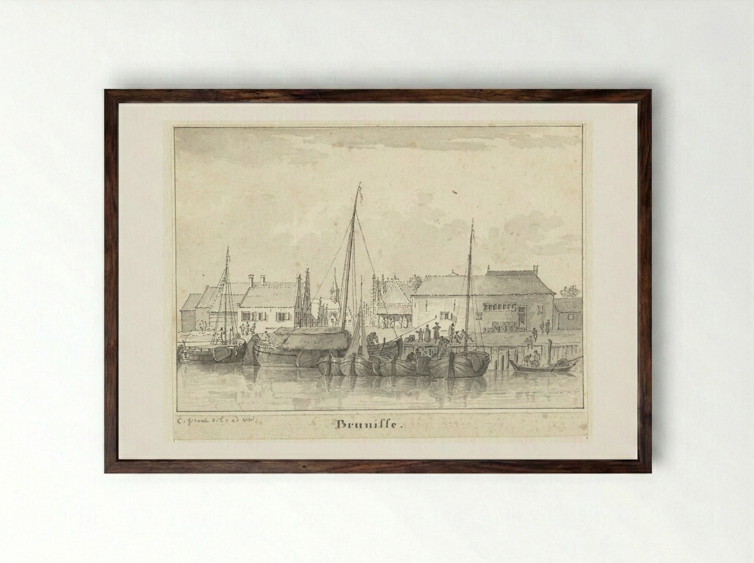 Gezicht op het haventje van Bruinisse - Cornelis Pronk - Framed Print Dark Wood