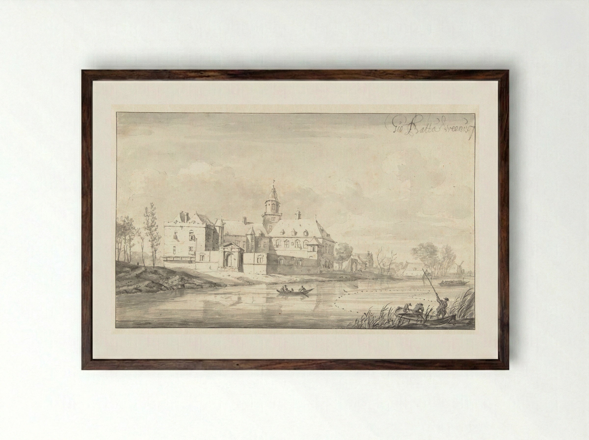Gezicht op het kasteel Nijenrode aan de Vecht - Jan Baptist Weenix - Framed Print Dark Wood