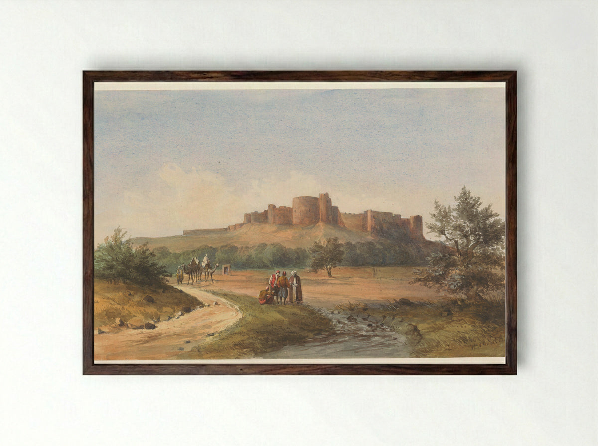Gezicht op het kasteel St. Louis te Sidon, Libanon - Charles William Meredith van de Velde - Framed Print Dark Wood