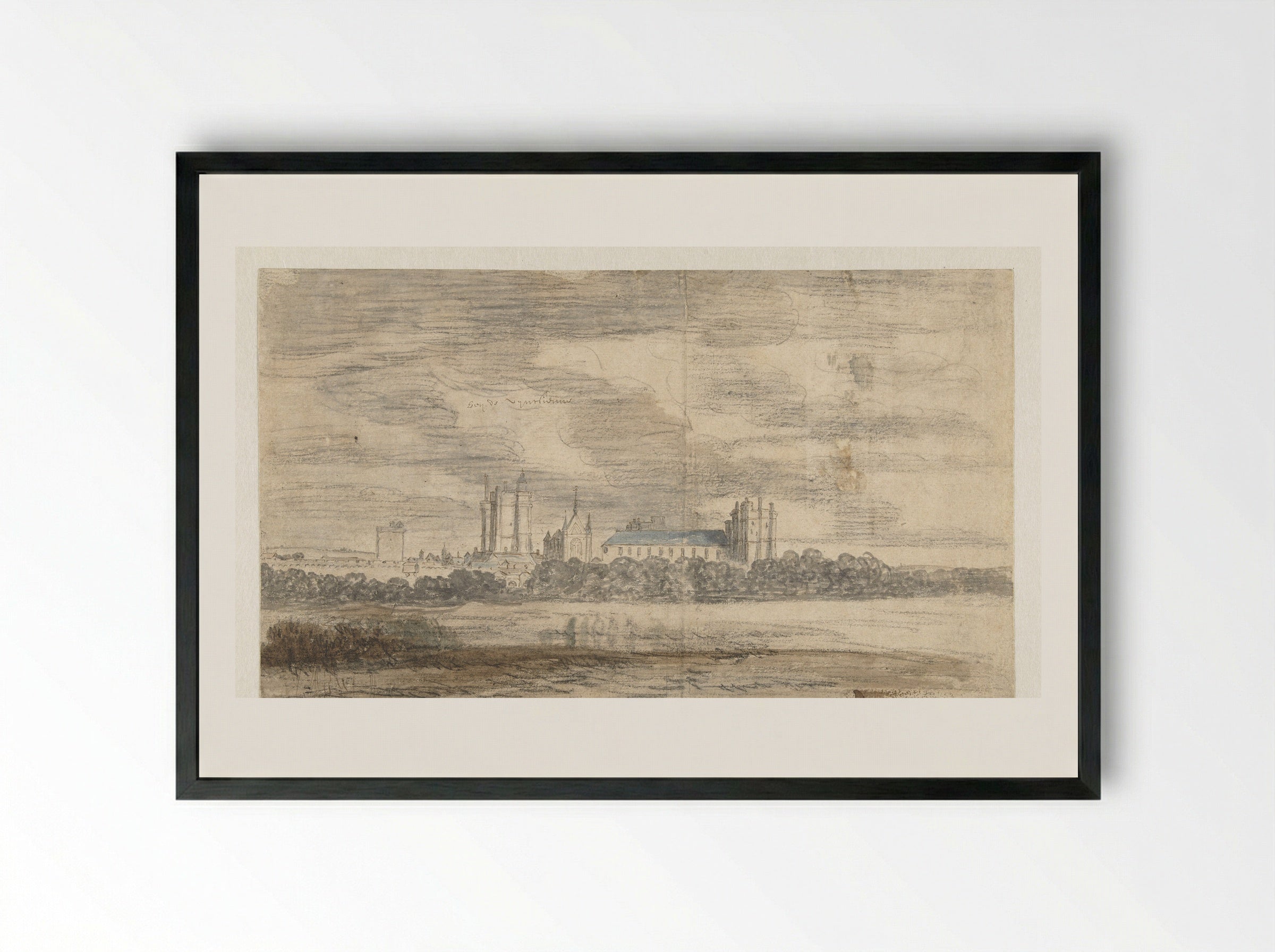 Gezicht op het kasteel van Vincennes, achter een rij bomen - Abraham de Verwer - Framed Print Black