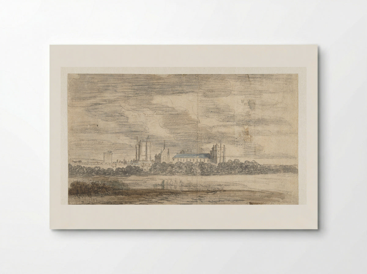Gezicht op het kasteel van Vincennes, achter een rij bomen - Abraham de Verwer - Poster