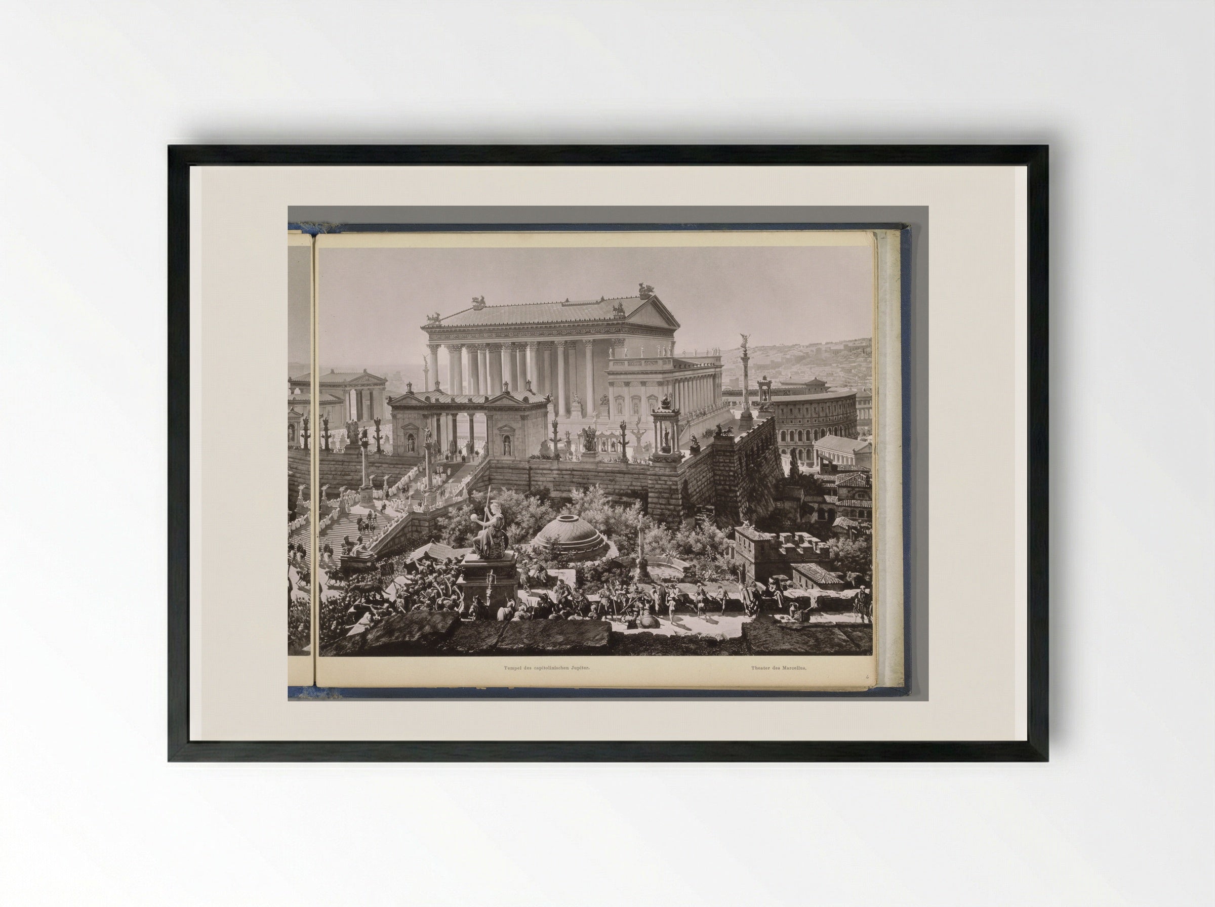 Gezicht op het oude Rome: de Tempel van Jupiter Optimus Maximus en het Theater van Marcellus - Franz Hanfstaengl - Framed Print Black
