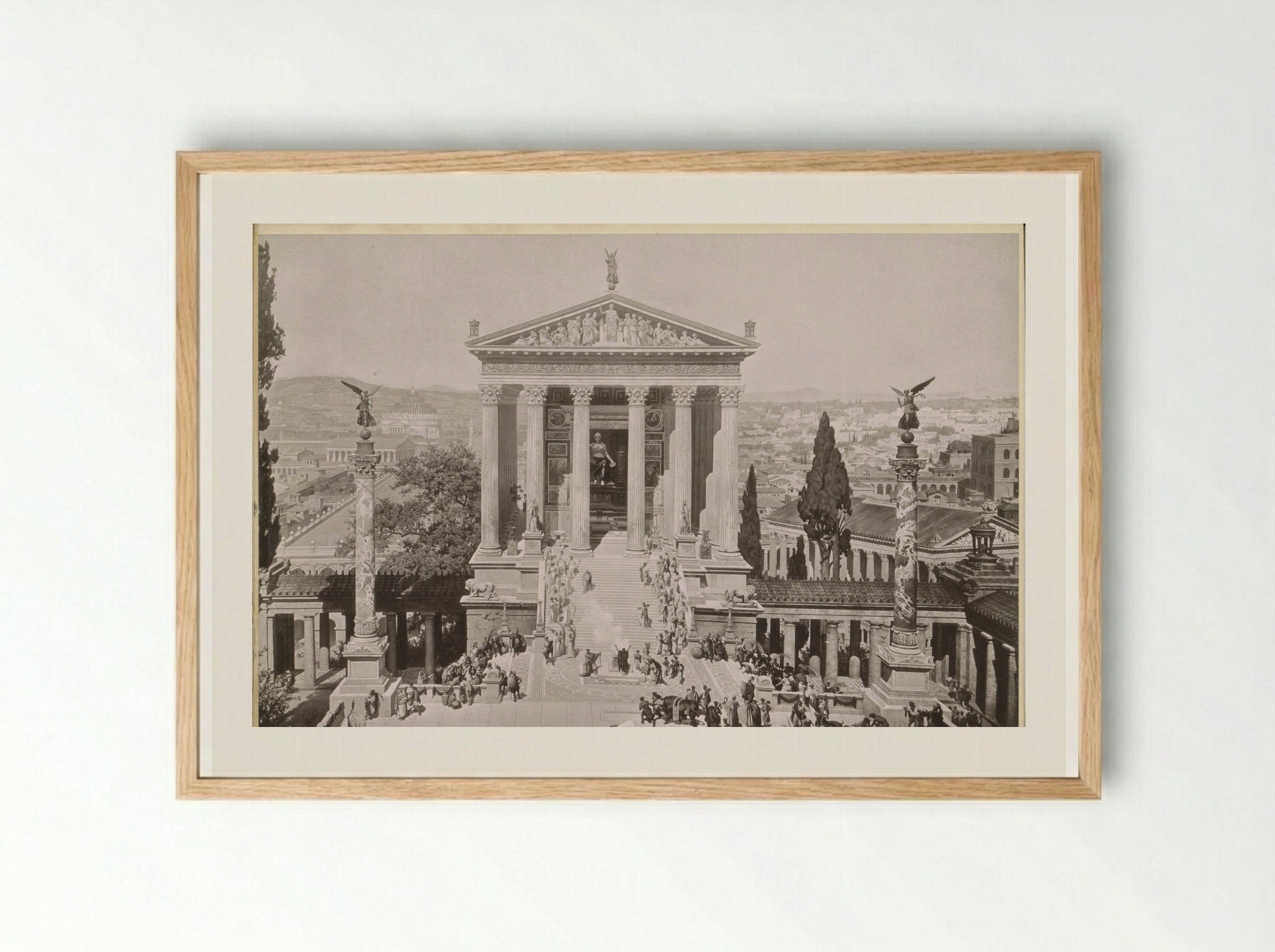 Gezicht op het oude Rome: het Mausoleum van Augustus en de Tempel van Juno Moneta - Franz Hanfstaengl - Framed Print Wood