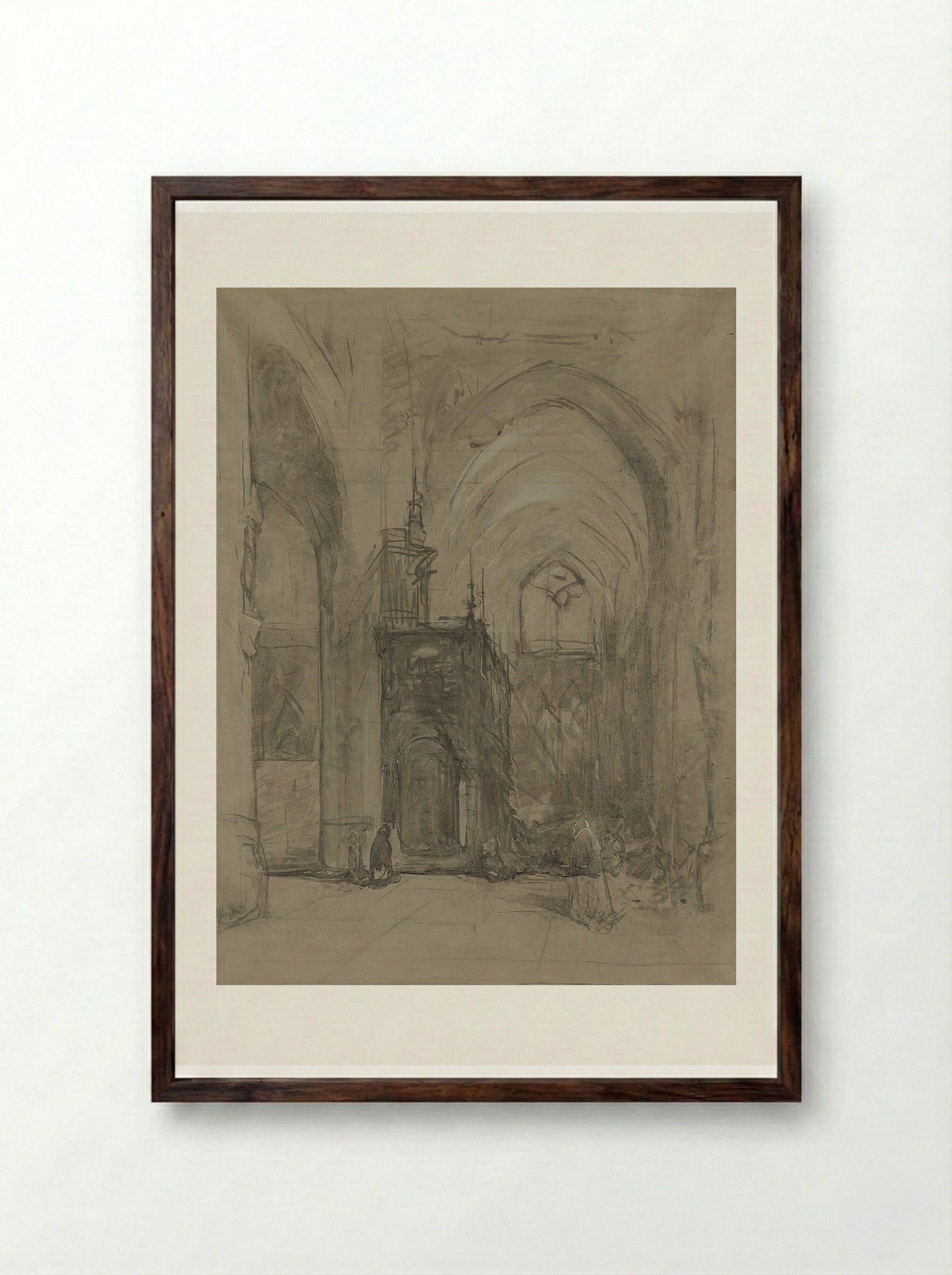 Gezicht op het oxaal van de St Janskerk te 's-Hertogenbosch - Johannes Bosboom - Framed Print Dark Wood