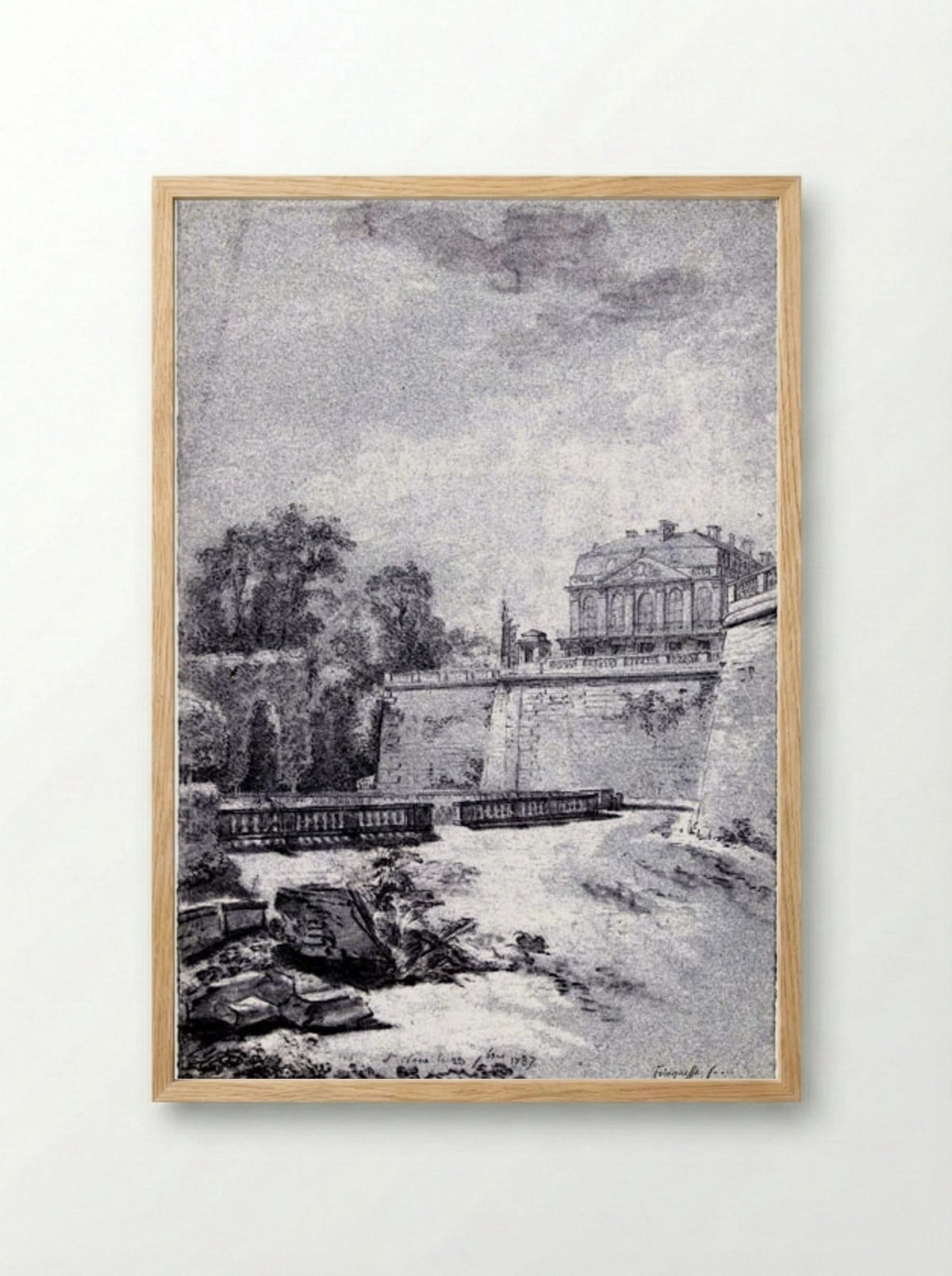 Gezicht op het park en een vleugel van kasteel Saint-Cloud - Louis Rolland Trinquesse - Framed Print Wood