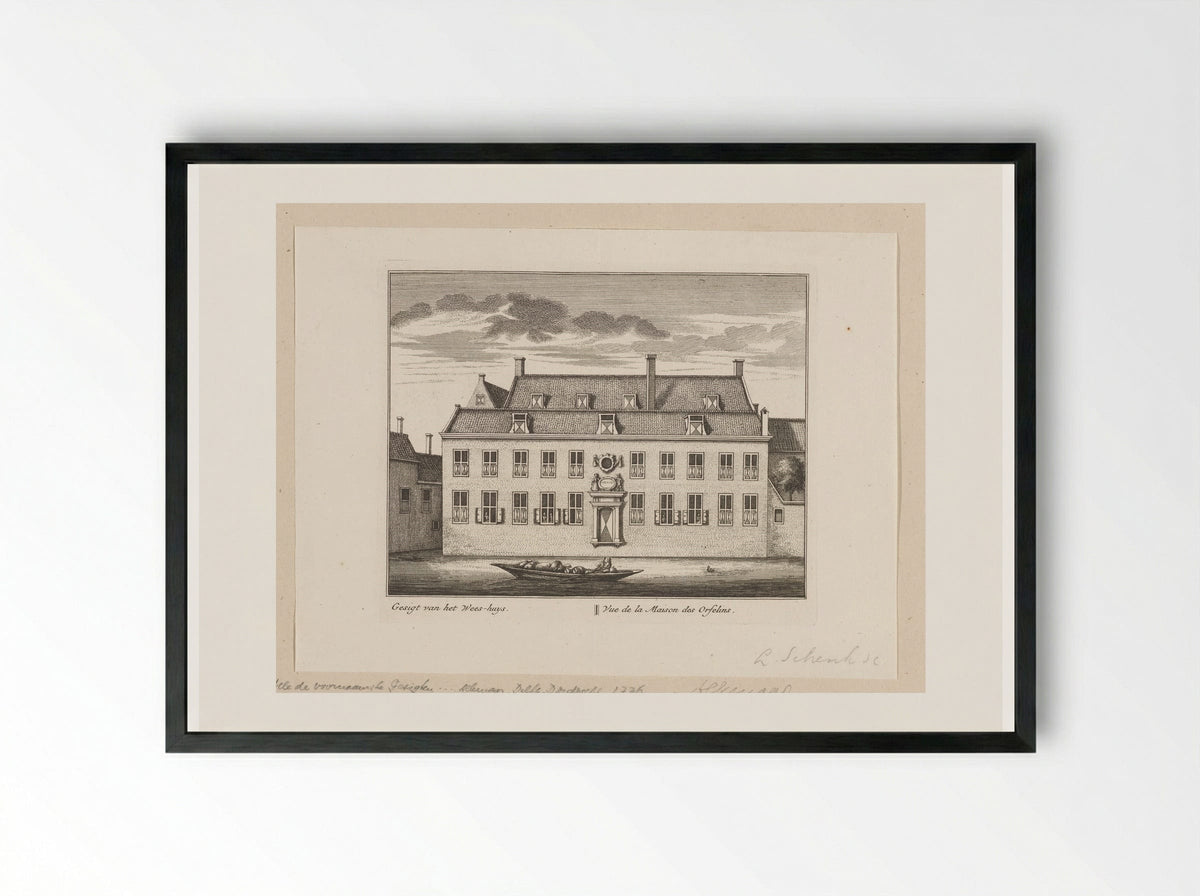 Gezicht op het weeshuis te Alkmaar - Leonard Schenk - Framed Print Black