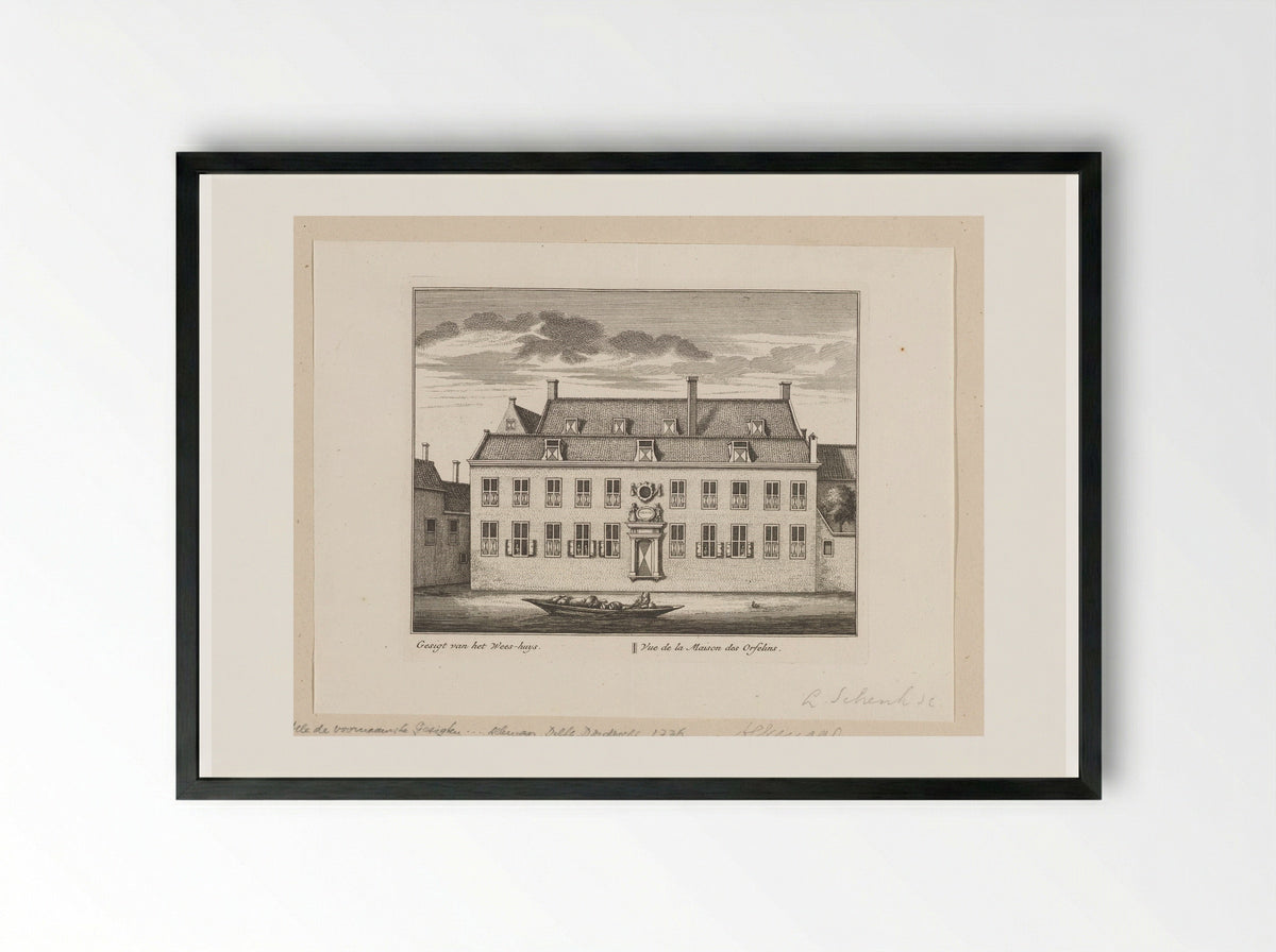 Gezicht op het weeshuis te Alkmaar - Leonard Schenk - Framed Print Black