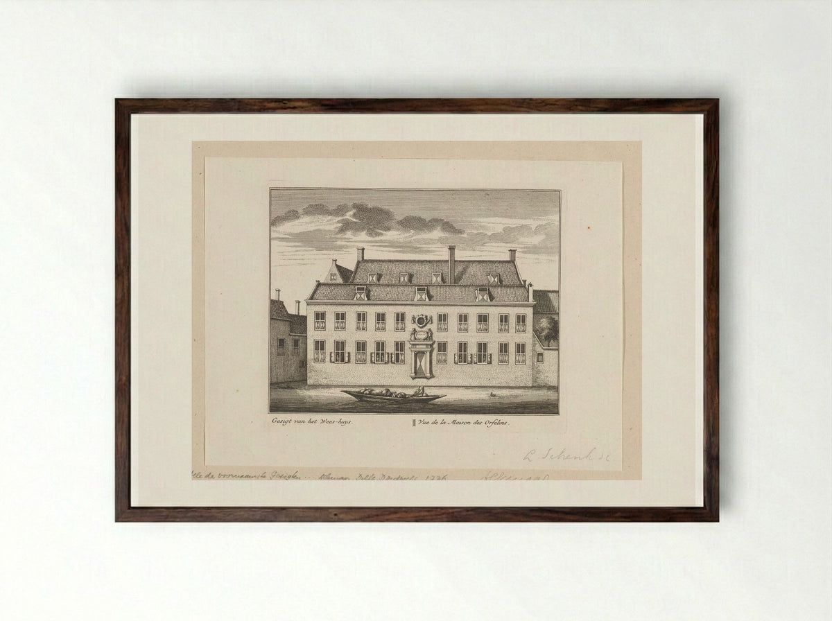Gezicht op het weeshuis te Alkmaar - Leonard Schenk - Framed Print Dark Wood