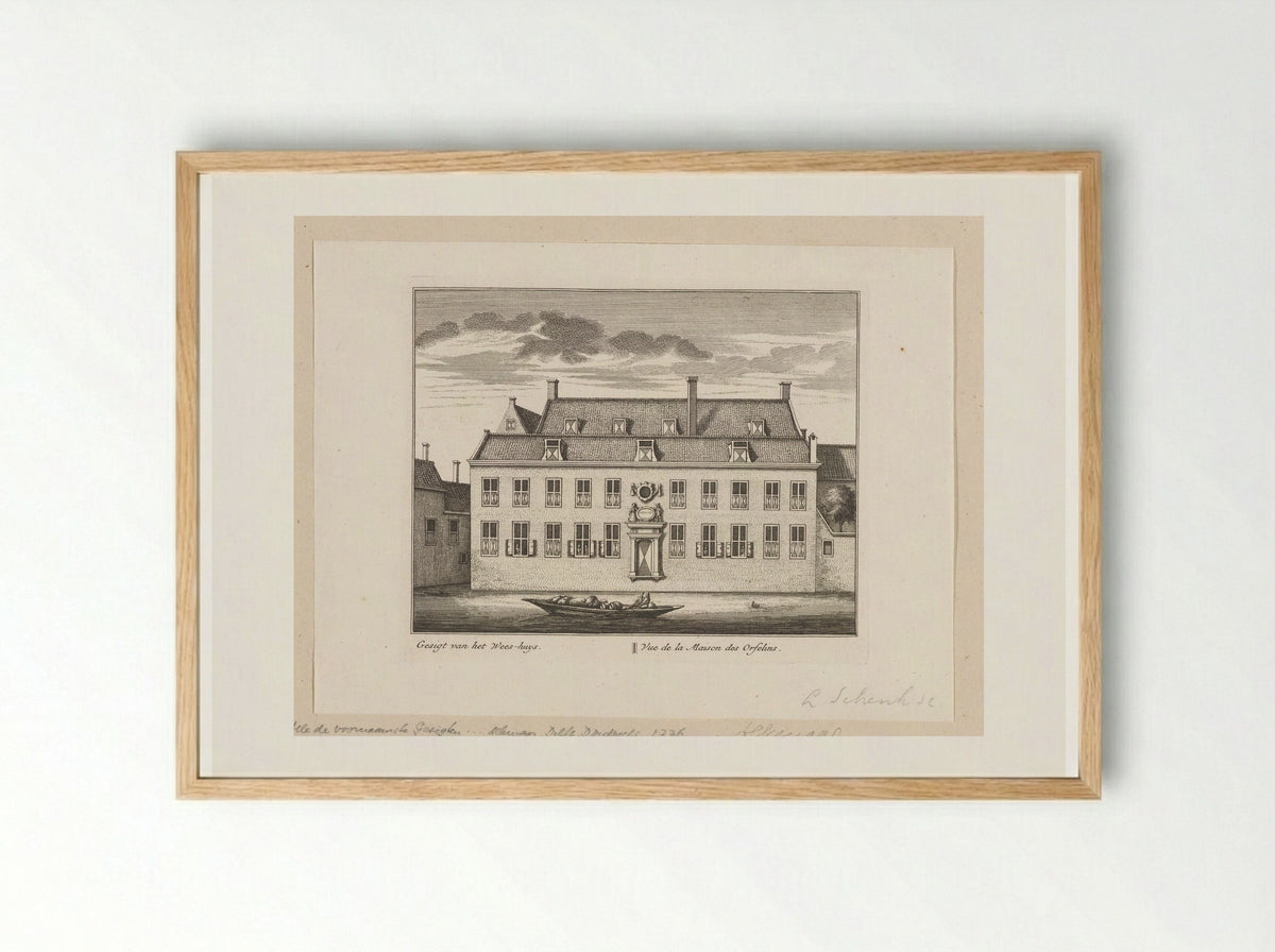 Gezicht op het weeshuis te Alkmaar - Leonard Schenk - Framed Print Wood